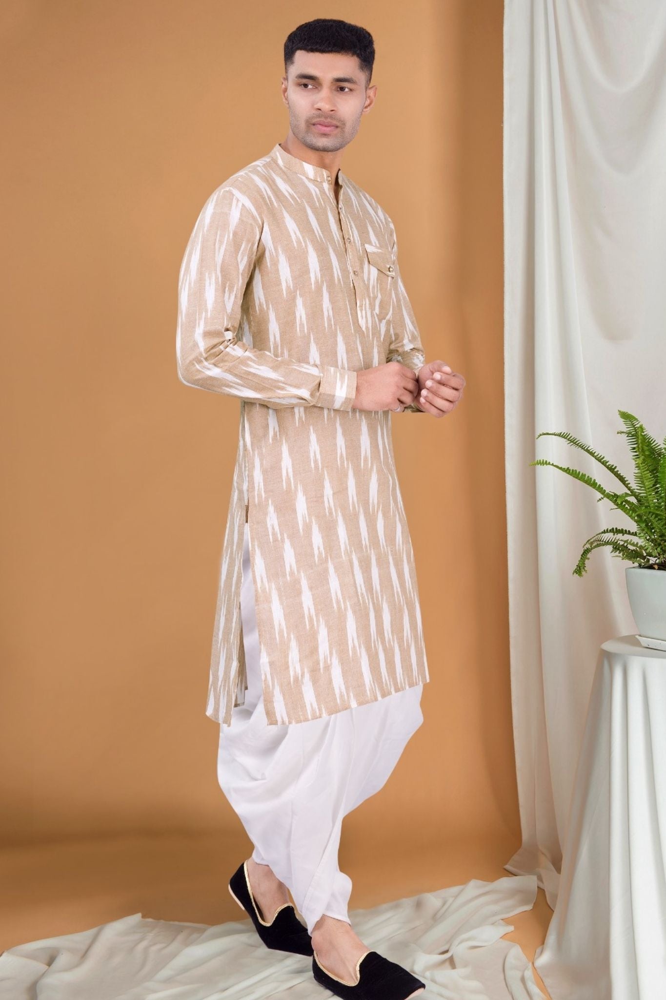 Cider Brown Ikat Print Kurta Pajama Set