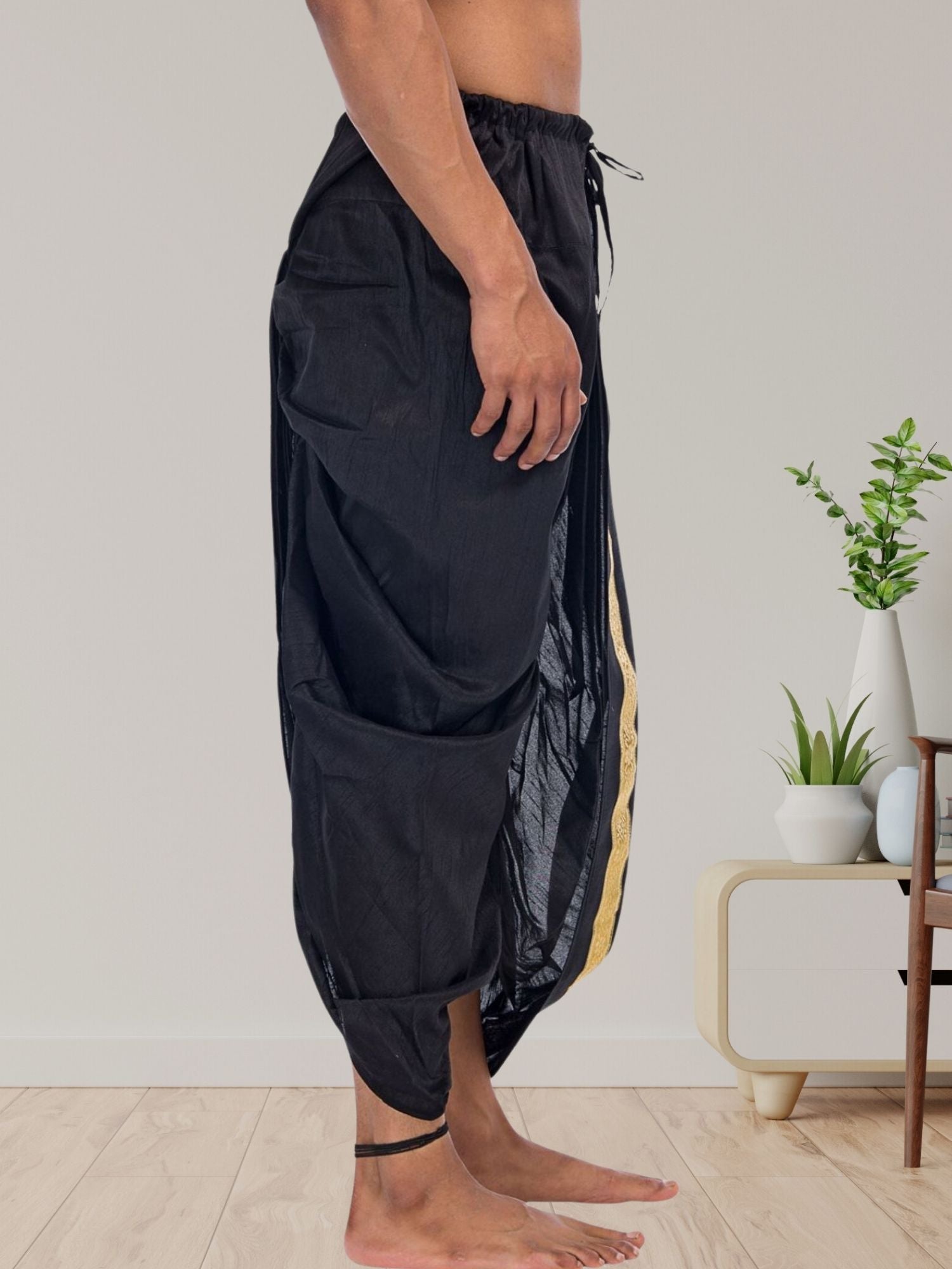 Jade Black Pitambari Ready To Wear Silk Dhoti