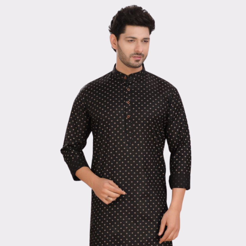 Jade Black Cotton Printed Kurta