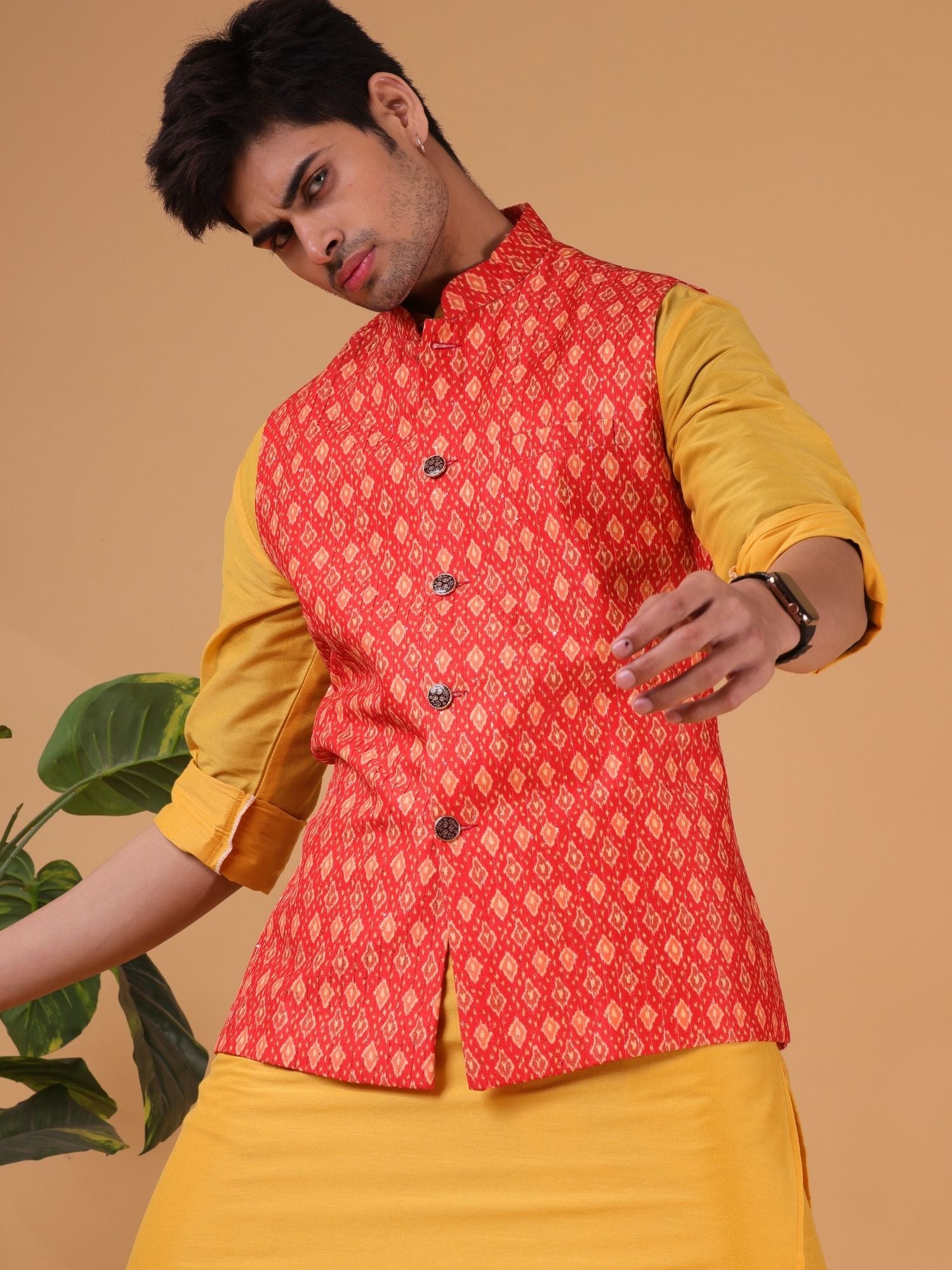 Shine Of Yellow Solid Pattern Cotton Silk Kurta Jacket Set