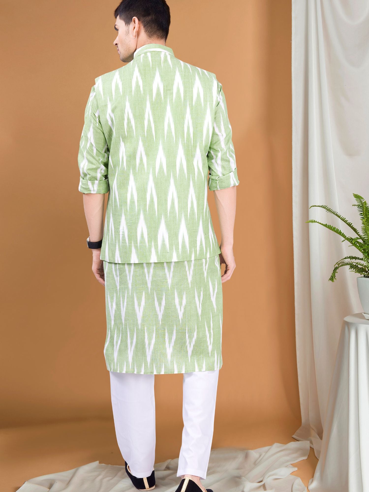 Tropical Green Ikat Print Kurta Jacket Set