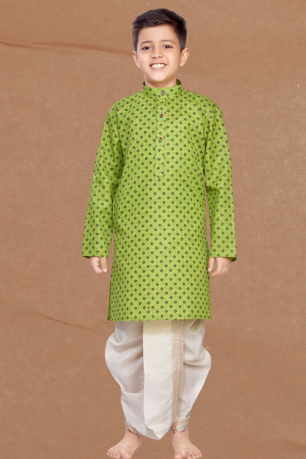 Tropical Green Printed Kurta Pitambari Dhoti Suit