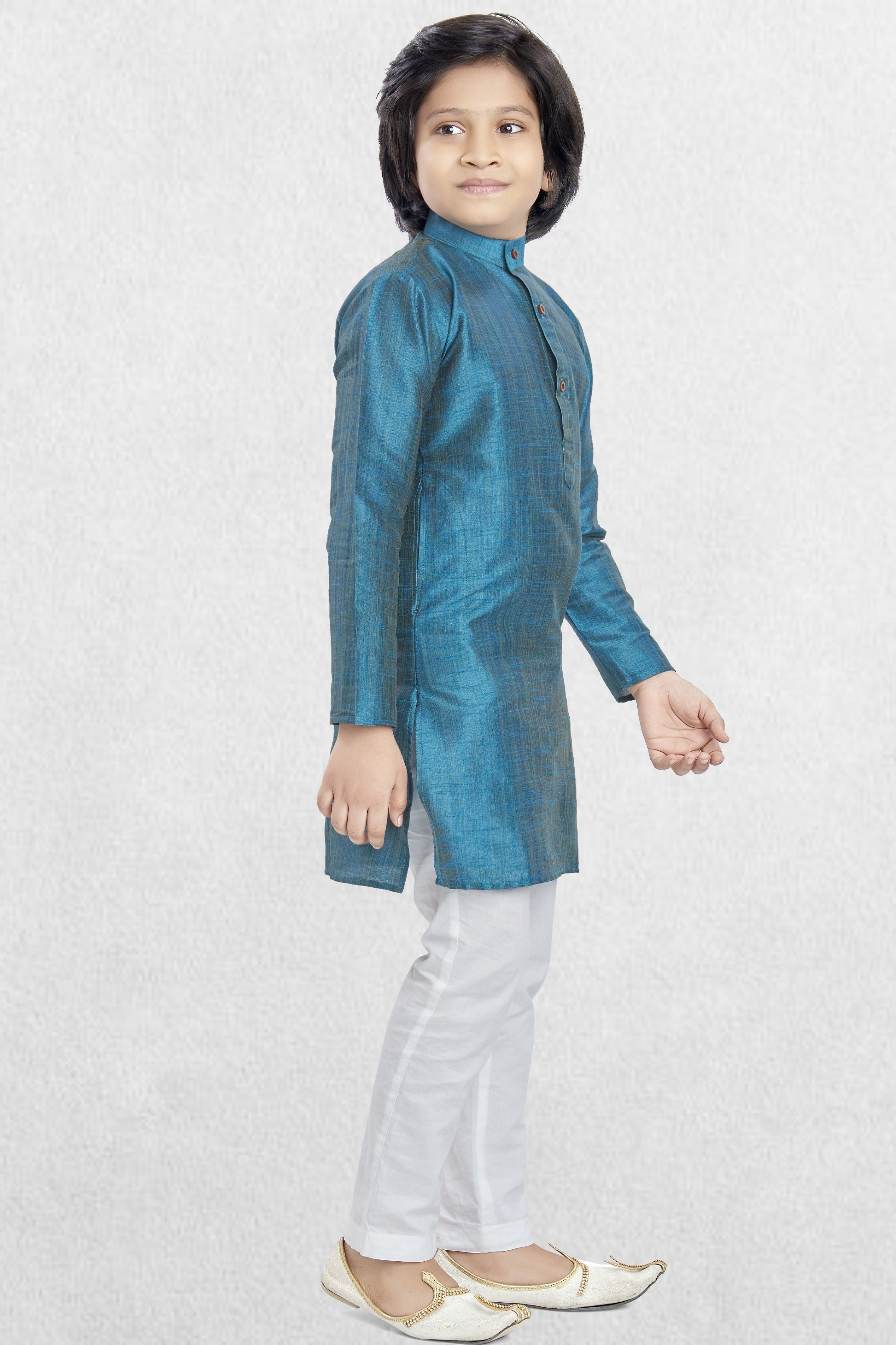 Tropical Green Solid Cotton-Silk Kurta Pajama Suit