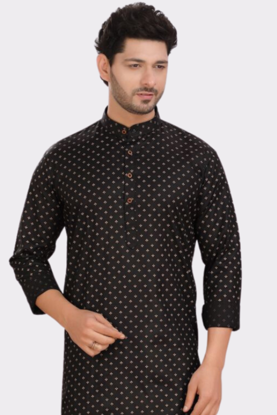 Jade Black Cotton Printed Kurta Pajama Set