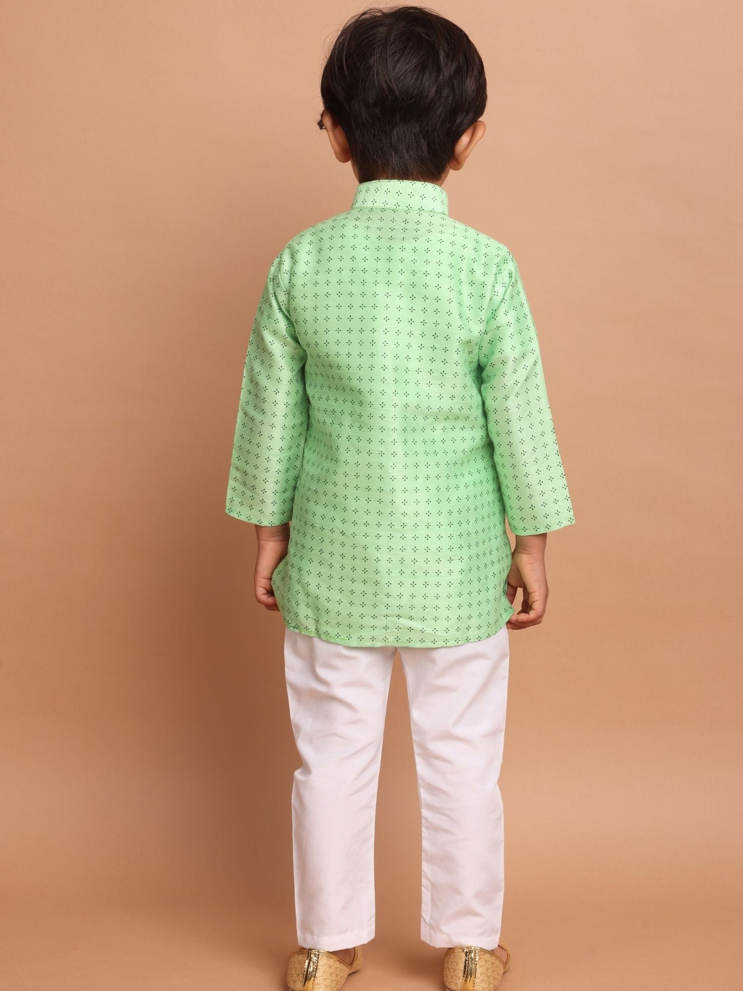 Tropical Green Hloom Printed Silk Kurta Pajama Suit