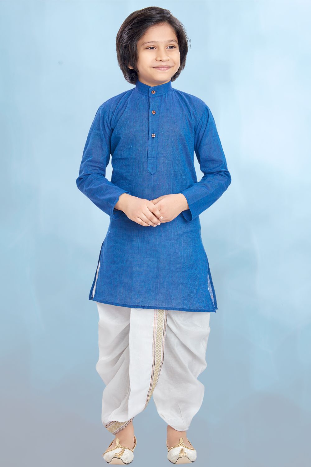 Azure Blue Cotton Kurta Pitambari Dhoti Suit