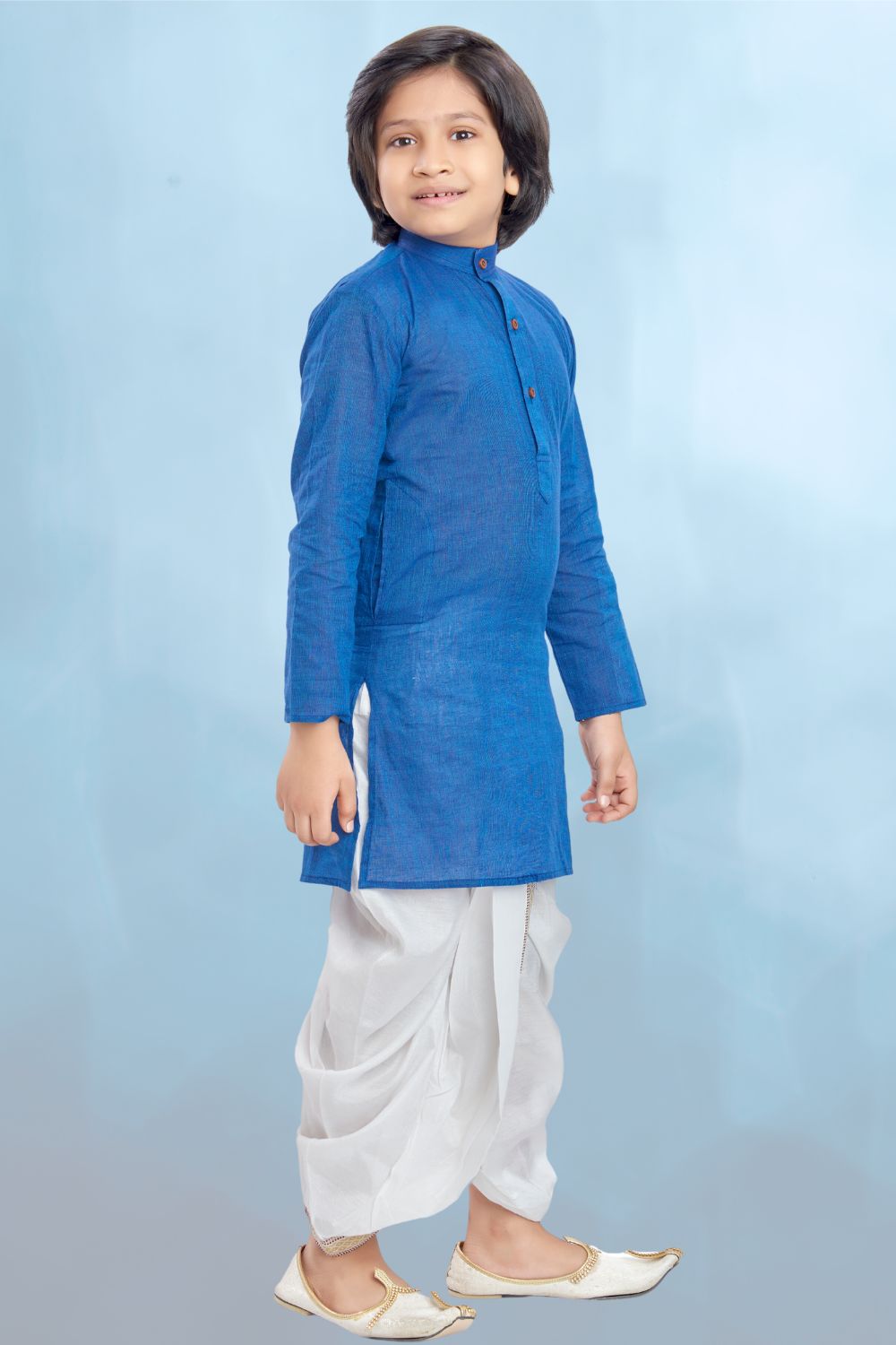 Azure Blue Cotton Kurta Pitambari Dhoti Suit