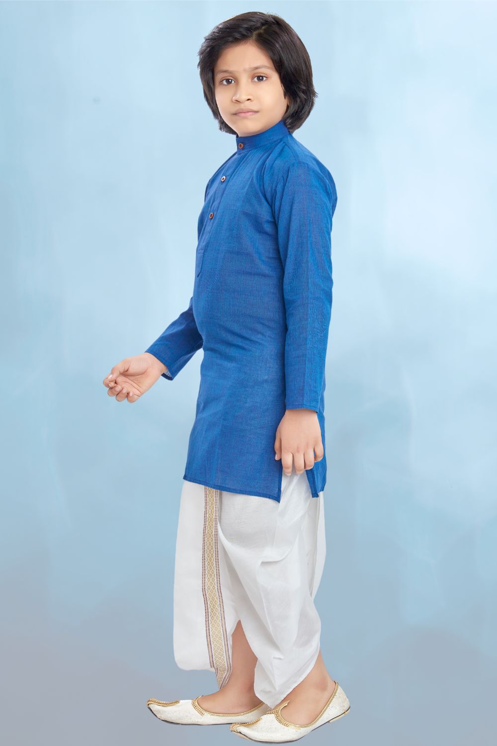 Azure Blue Cotton Kurta Pitambari Dhoti Suit