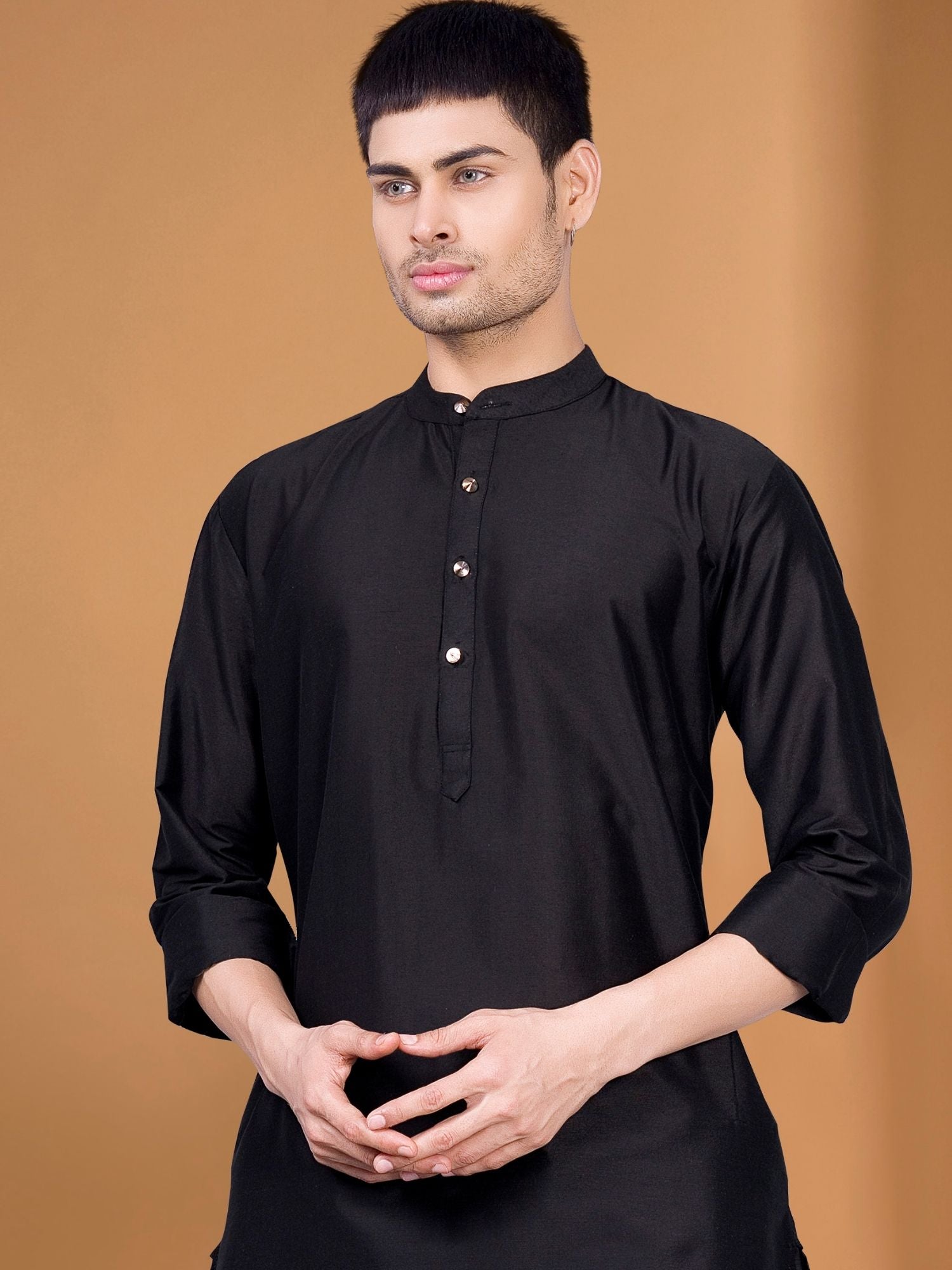 Jade Black Solid Kurta Peshawari Set