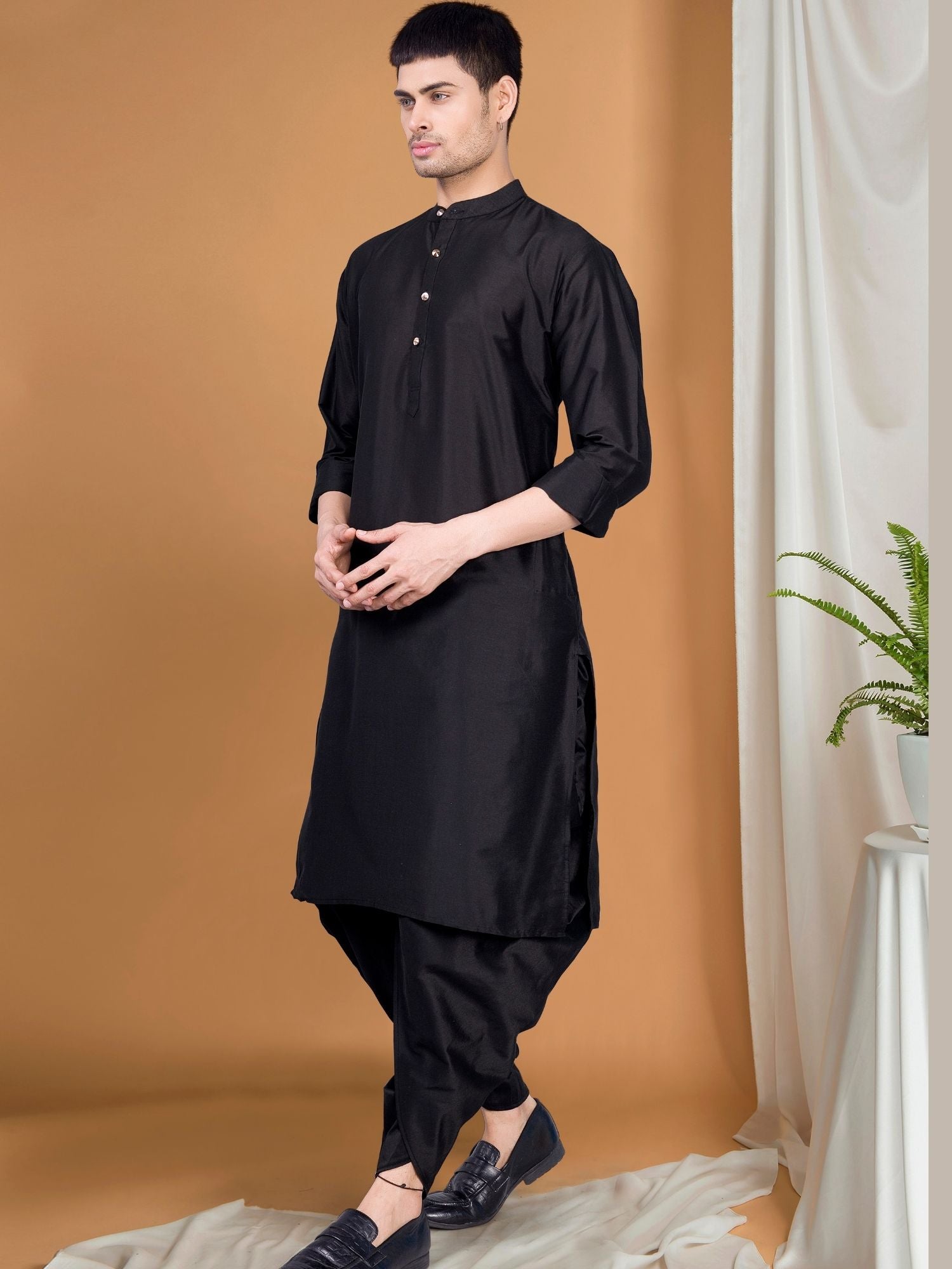 Jade Black Solid Kurta Peshawari Set