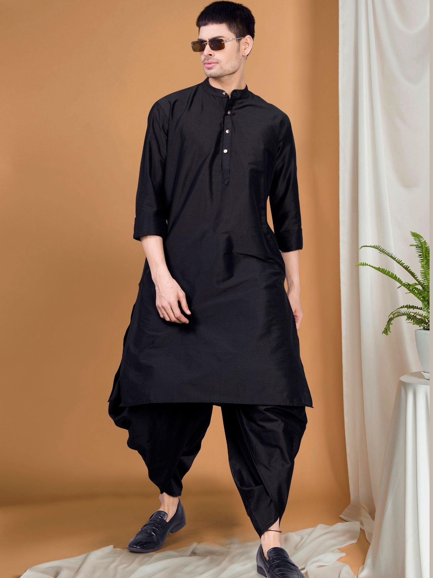 Jade Black Solid Kurta Peshawari Set