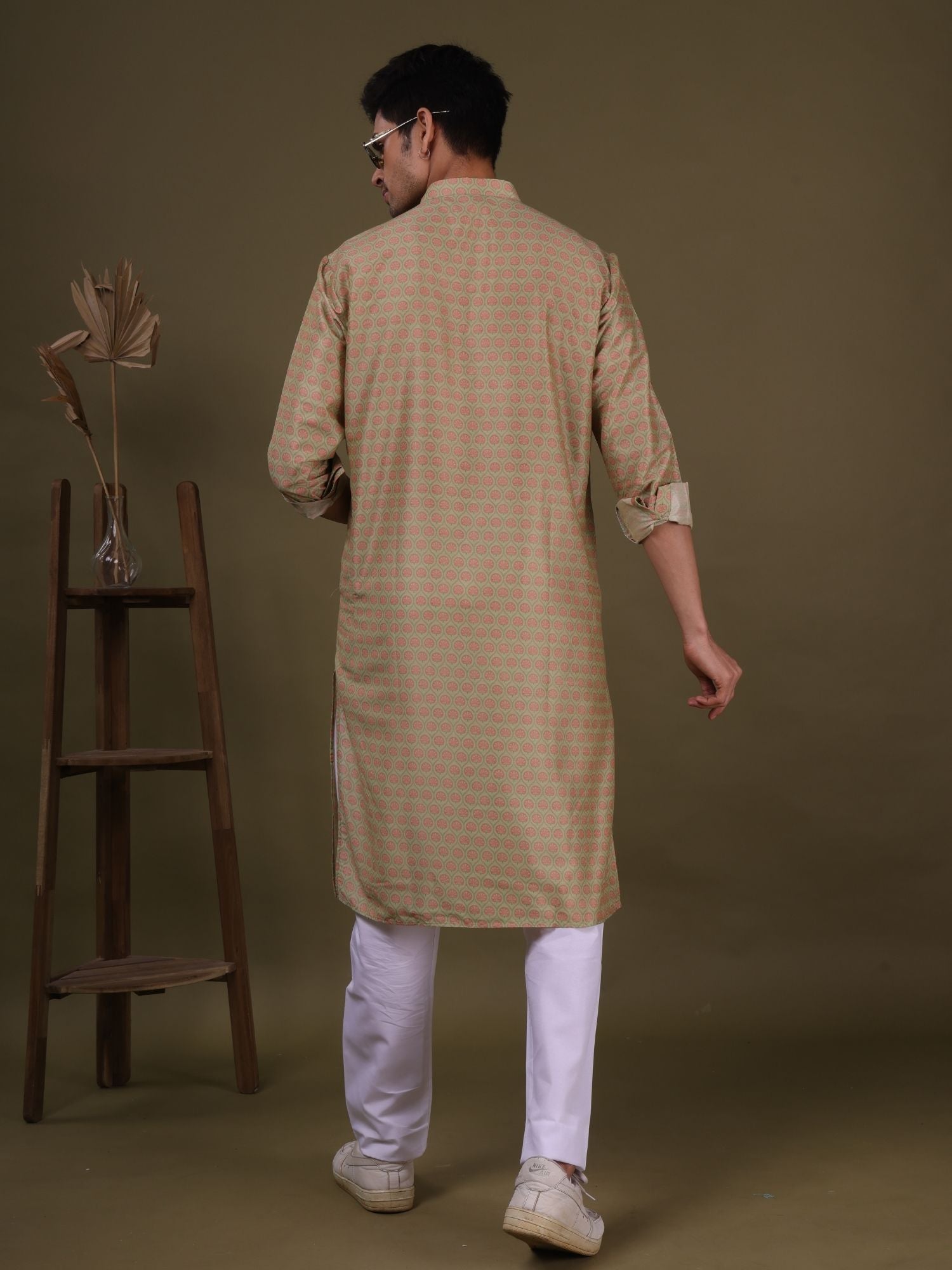 Tropical Green Pastel Cotton Silk Kurta Pajama Set