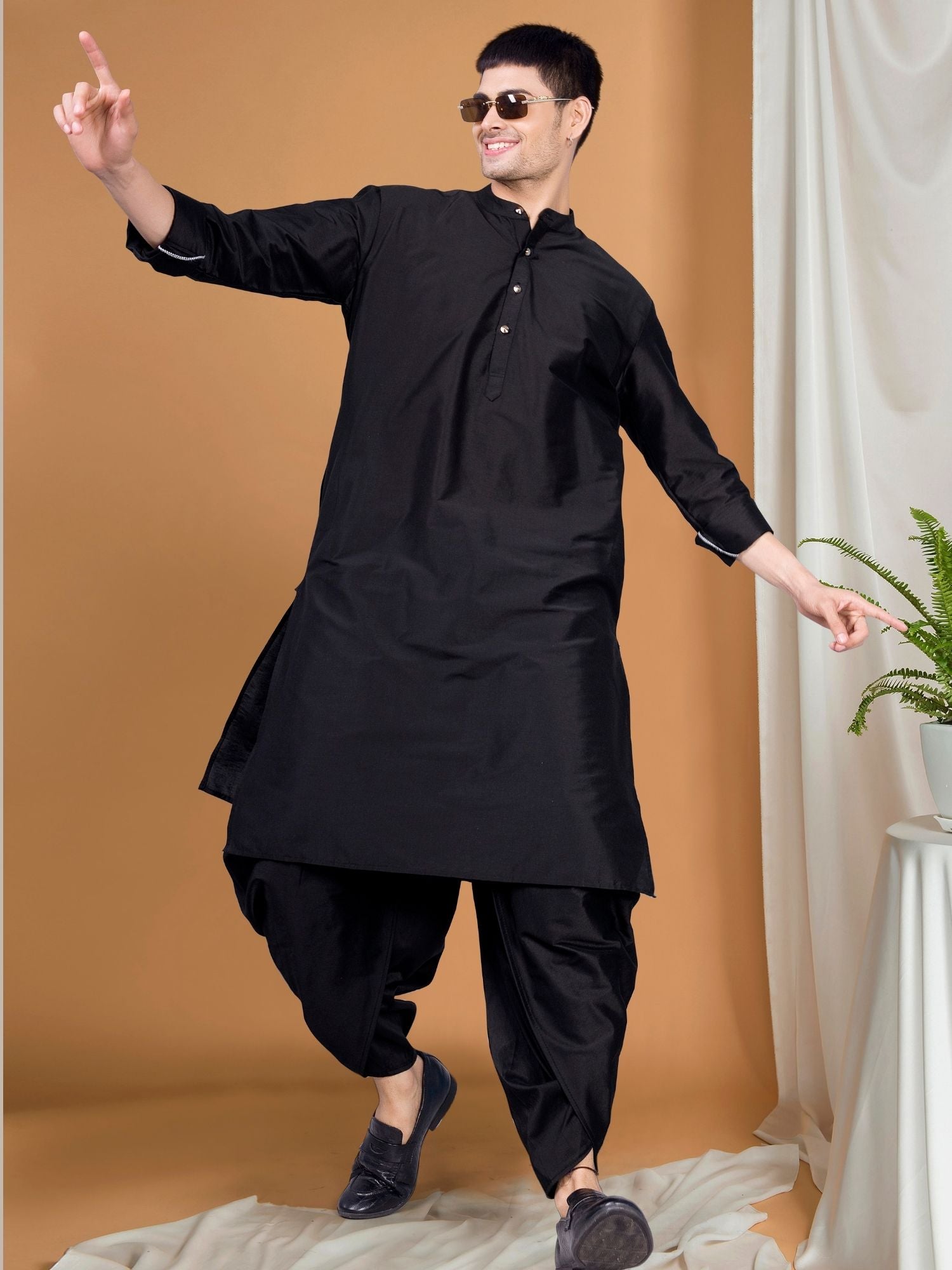 Jade Black Solid Kurta Peshawari Set