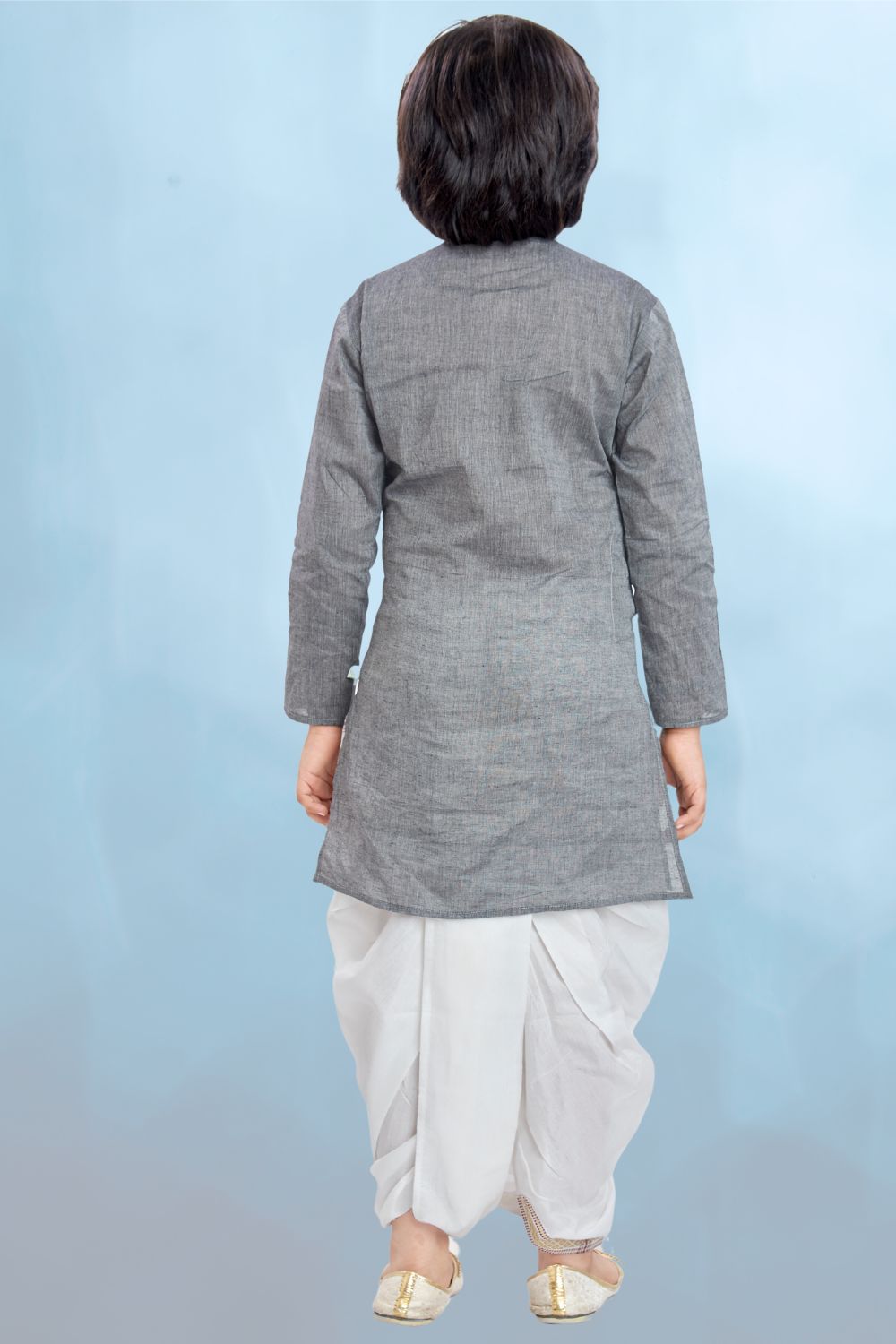 Metal Grey Cotton Kurta Pitambari Dhoti Suit