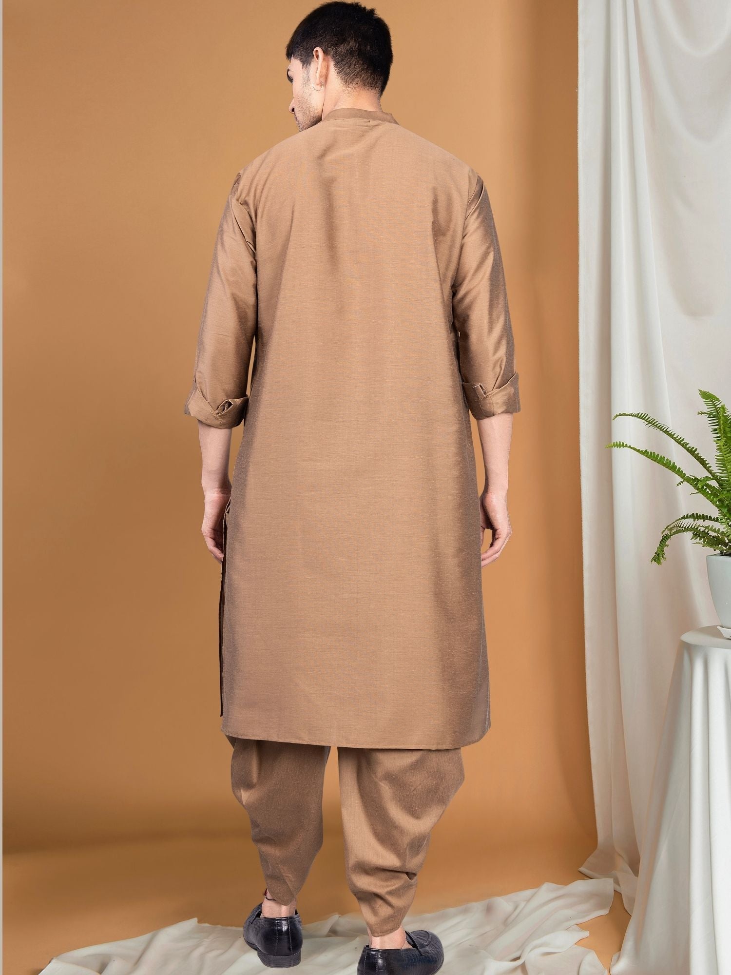 Gold Solid Kurta Peshawari Set