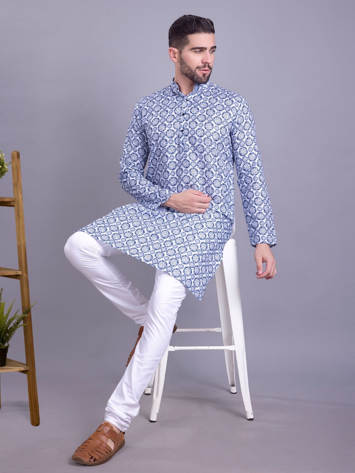 Iris Blue Indi Print Cotton Kurta