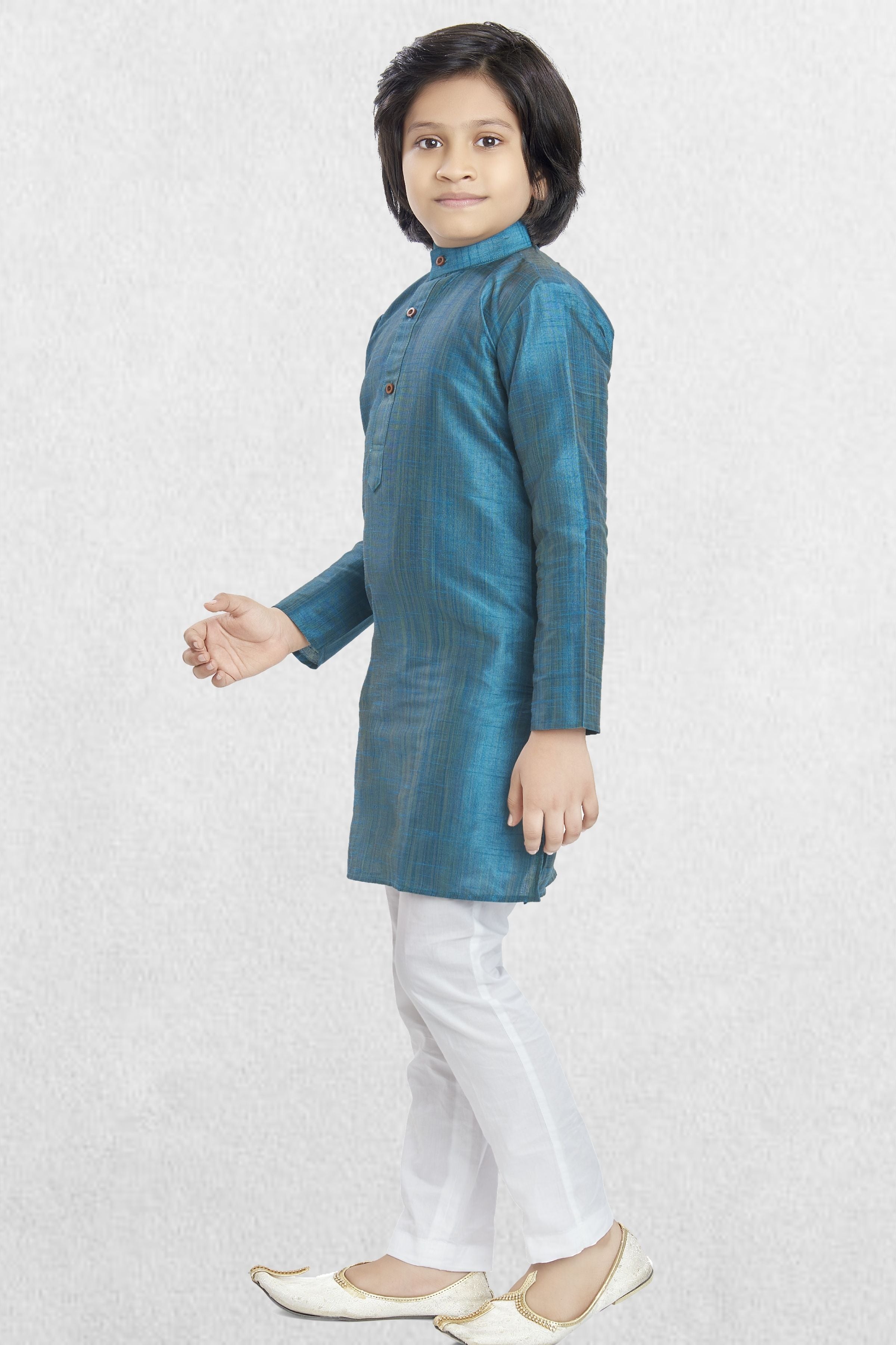 Tropical Green Solid Cotton-Silk Kurta Pajama Suit