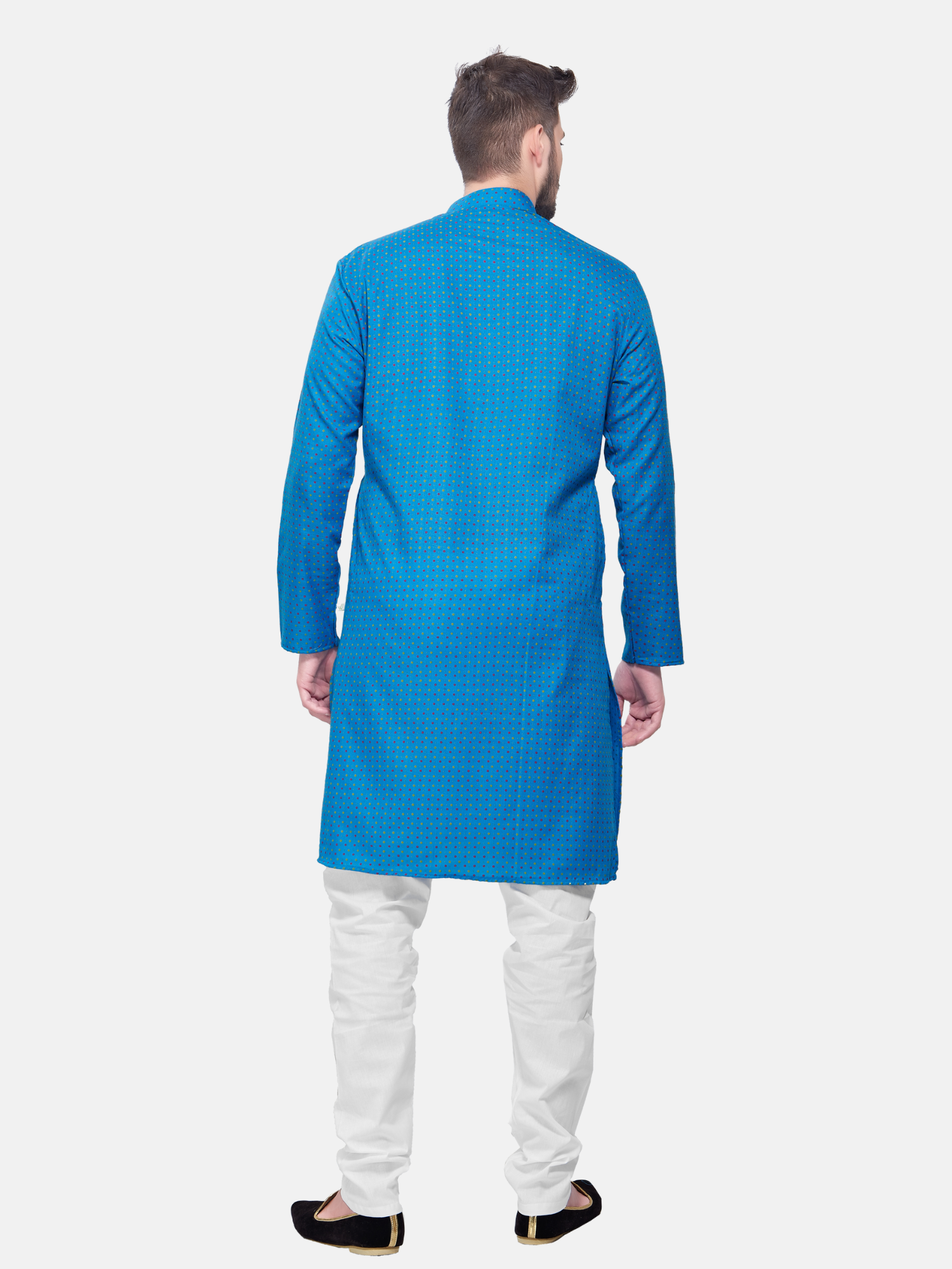 Azure Blue Dot Printed Cotton Kurta and Matching Dhoti