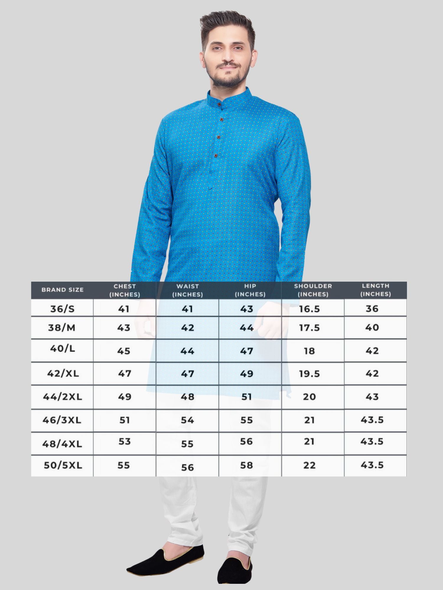 Azure Blue Dot Printed Cotton Kurta and Matching Dhoti