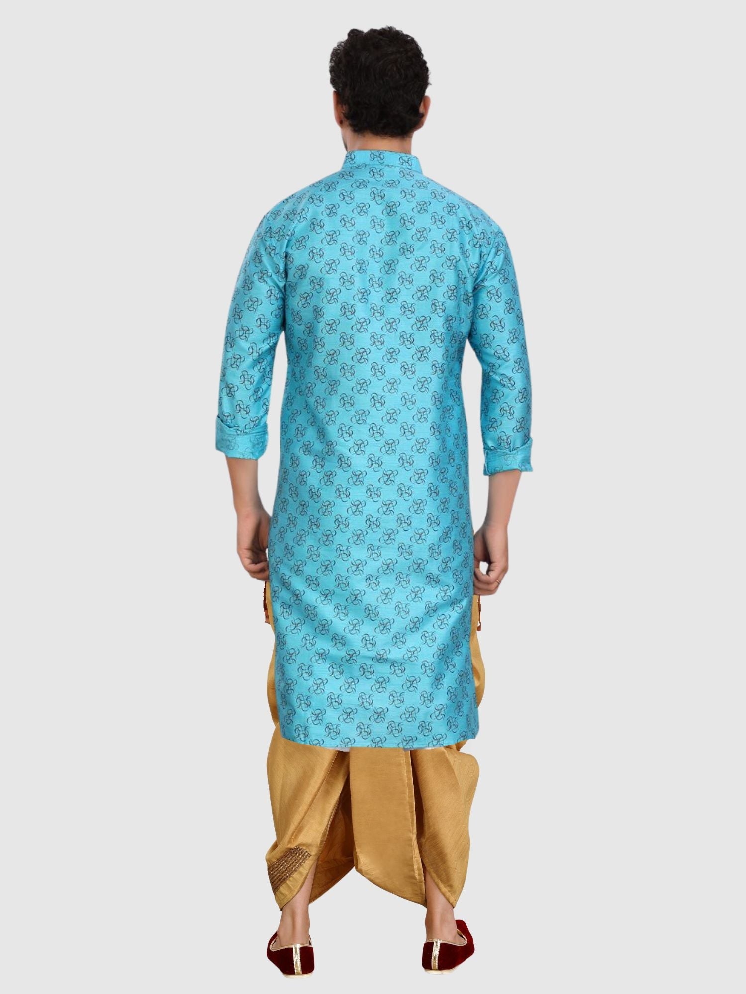 Iris Blue Printed Silk Kurta Pitambari Dhoti Set