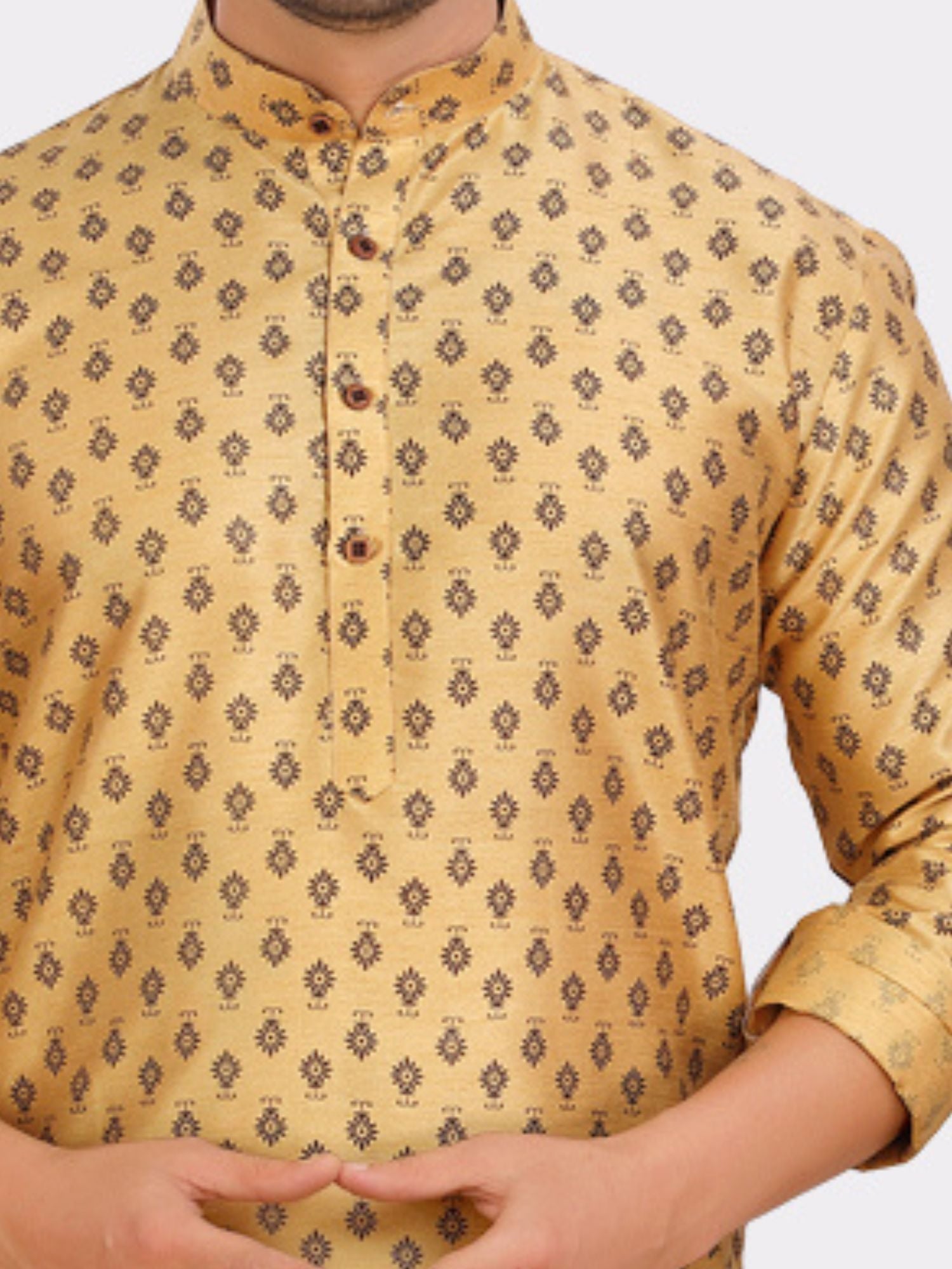 Butter Cream Printed Silk Kurta Pitambari Dhoti Set