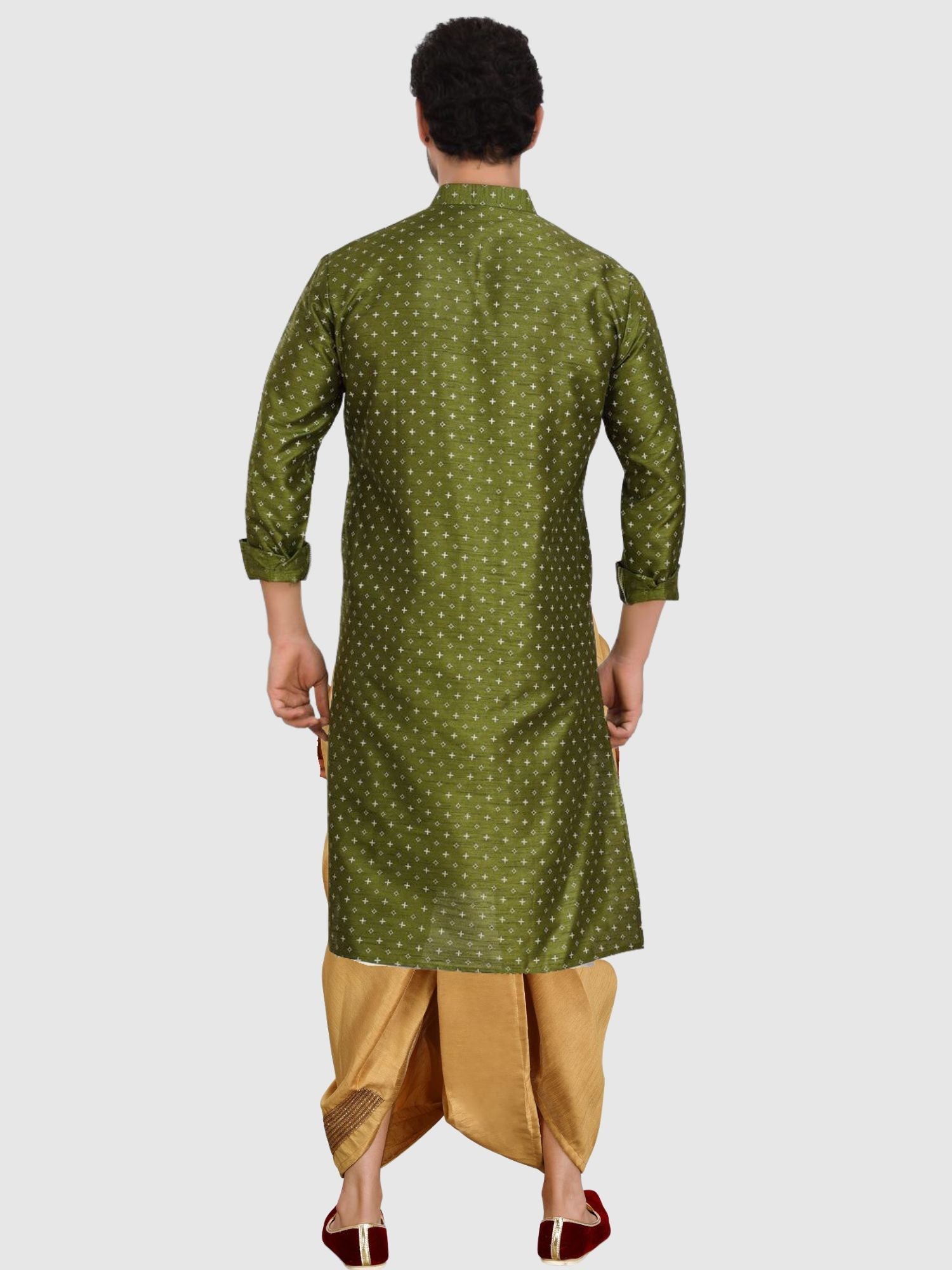 Forest Green Printed Silk Kurta Pitambari Dhoti Set