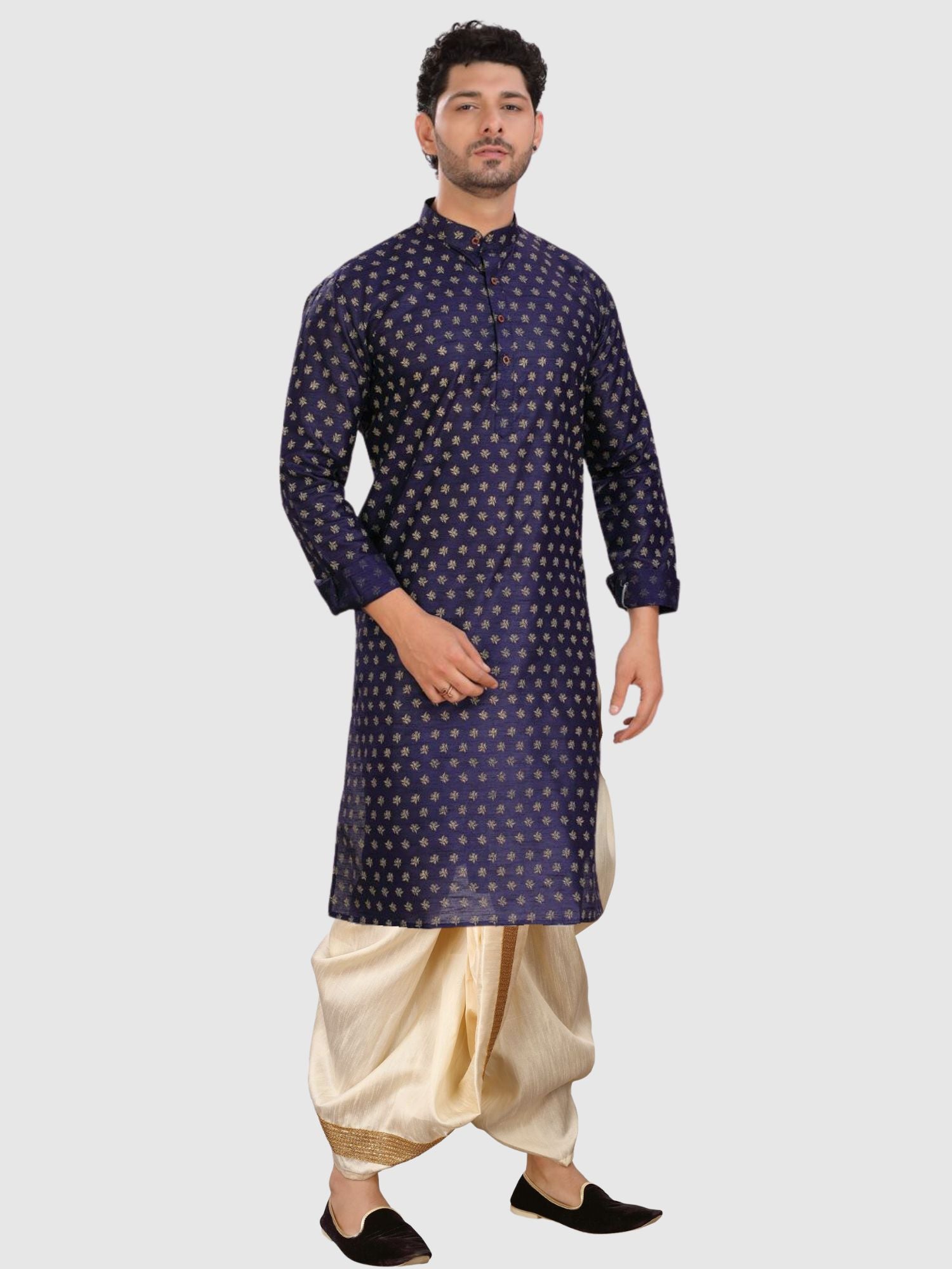 Azure Blue Printed Silk Kurta Pitambari Dhoti Set
