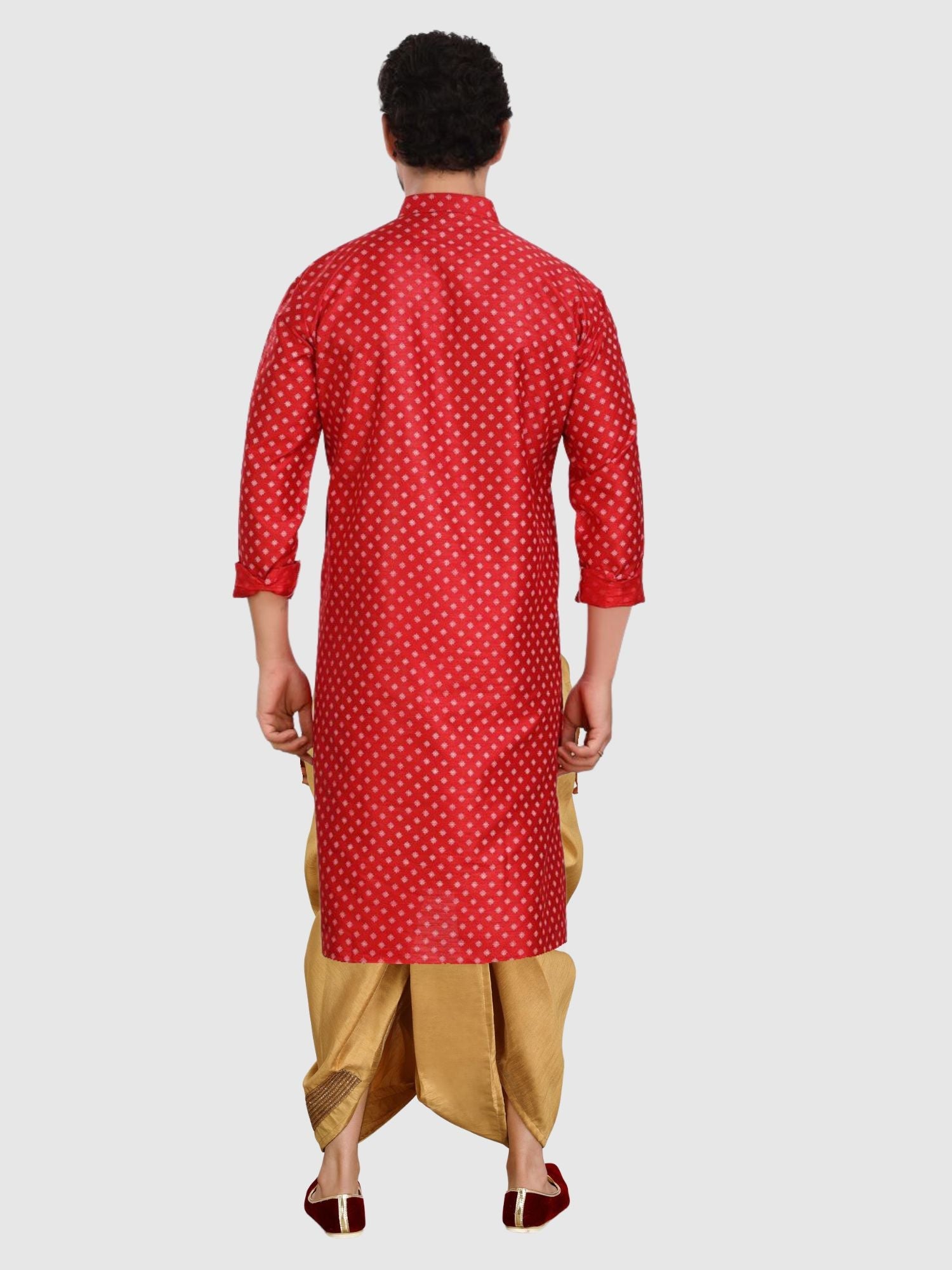 Barn Red Printed Silk Kurta Pitambari Dhoti Set