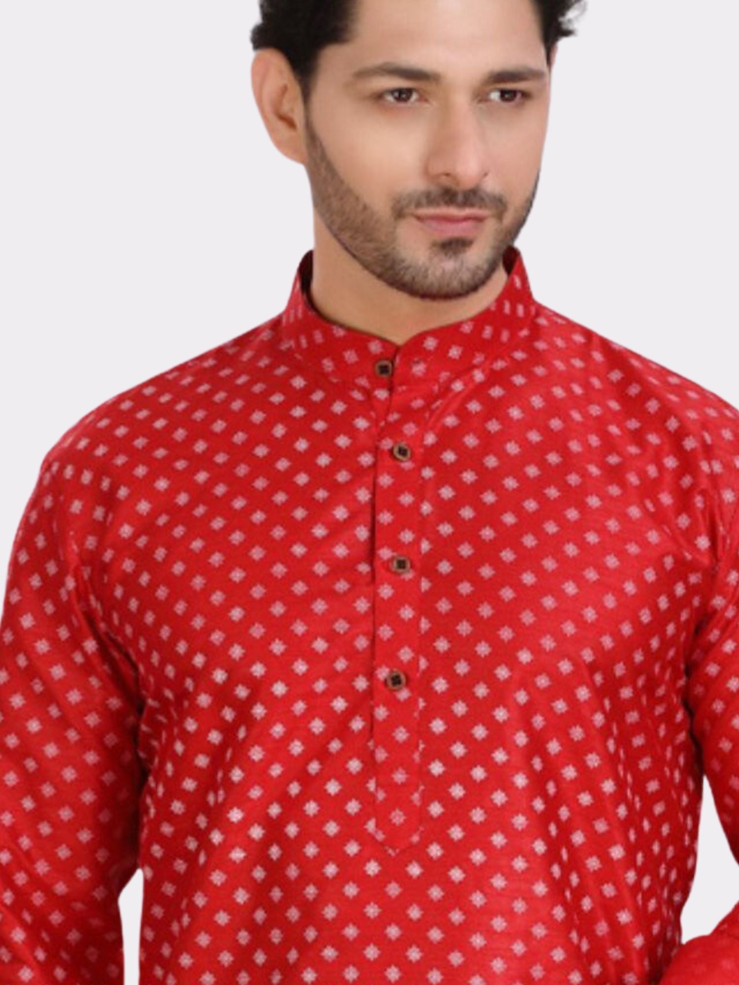 Barn Red Printed Silk Kurta Pitambari Dhoti Set