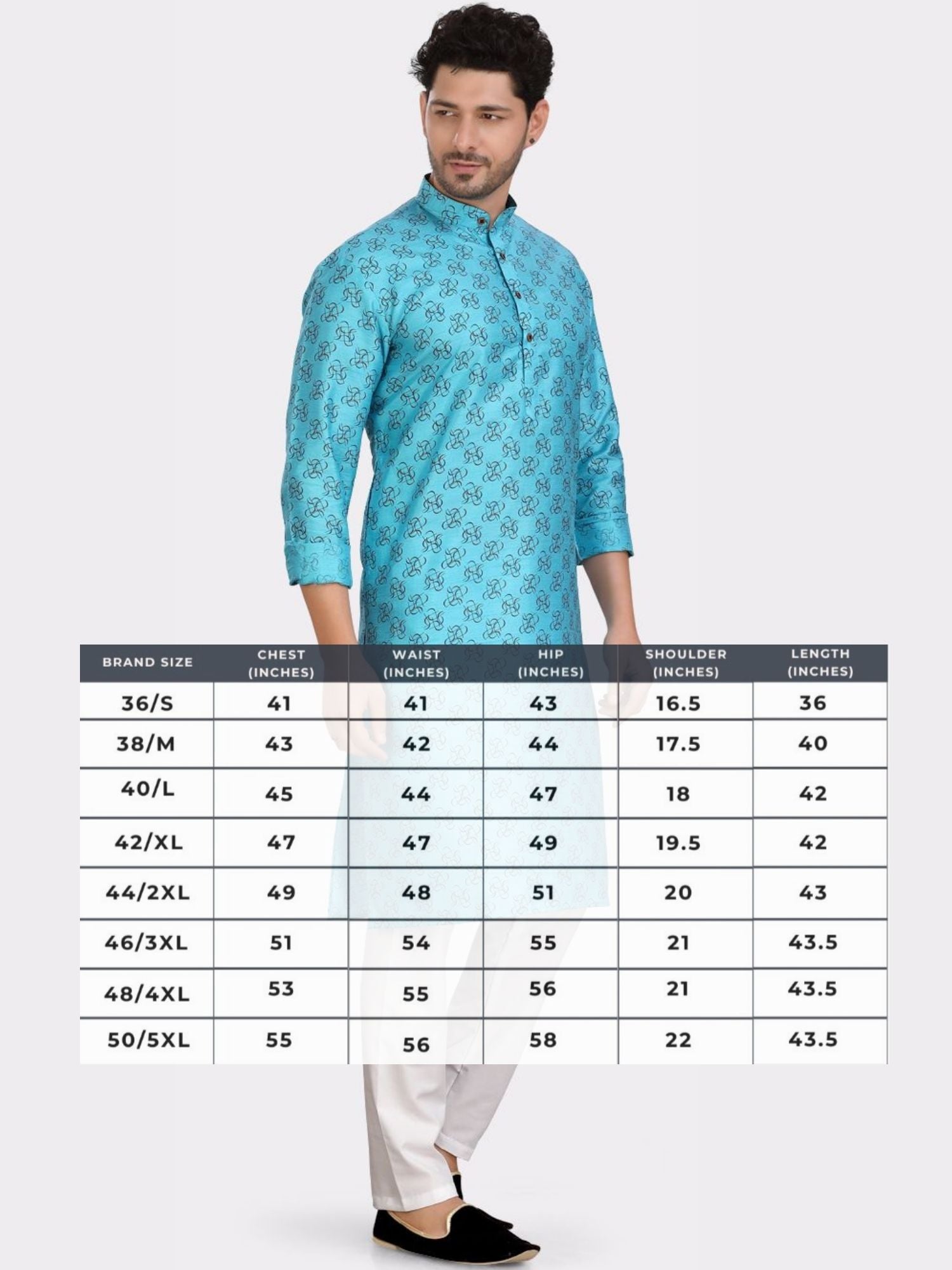 Iris Blue Silk Printed Kurta and Matching Dhoti