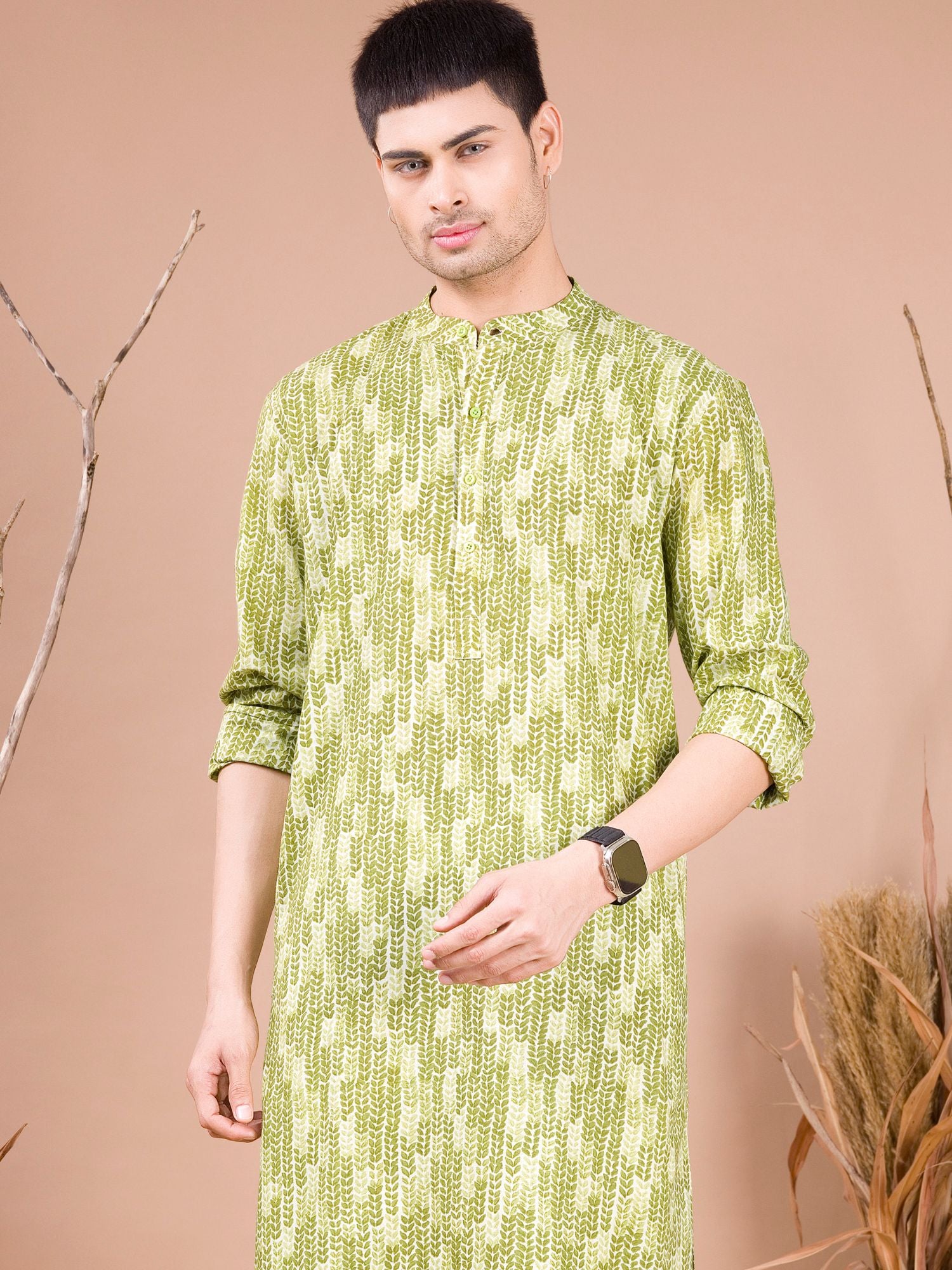 Tropical Green Printed Cotton Kurta Pajama Set