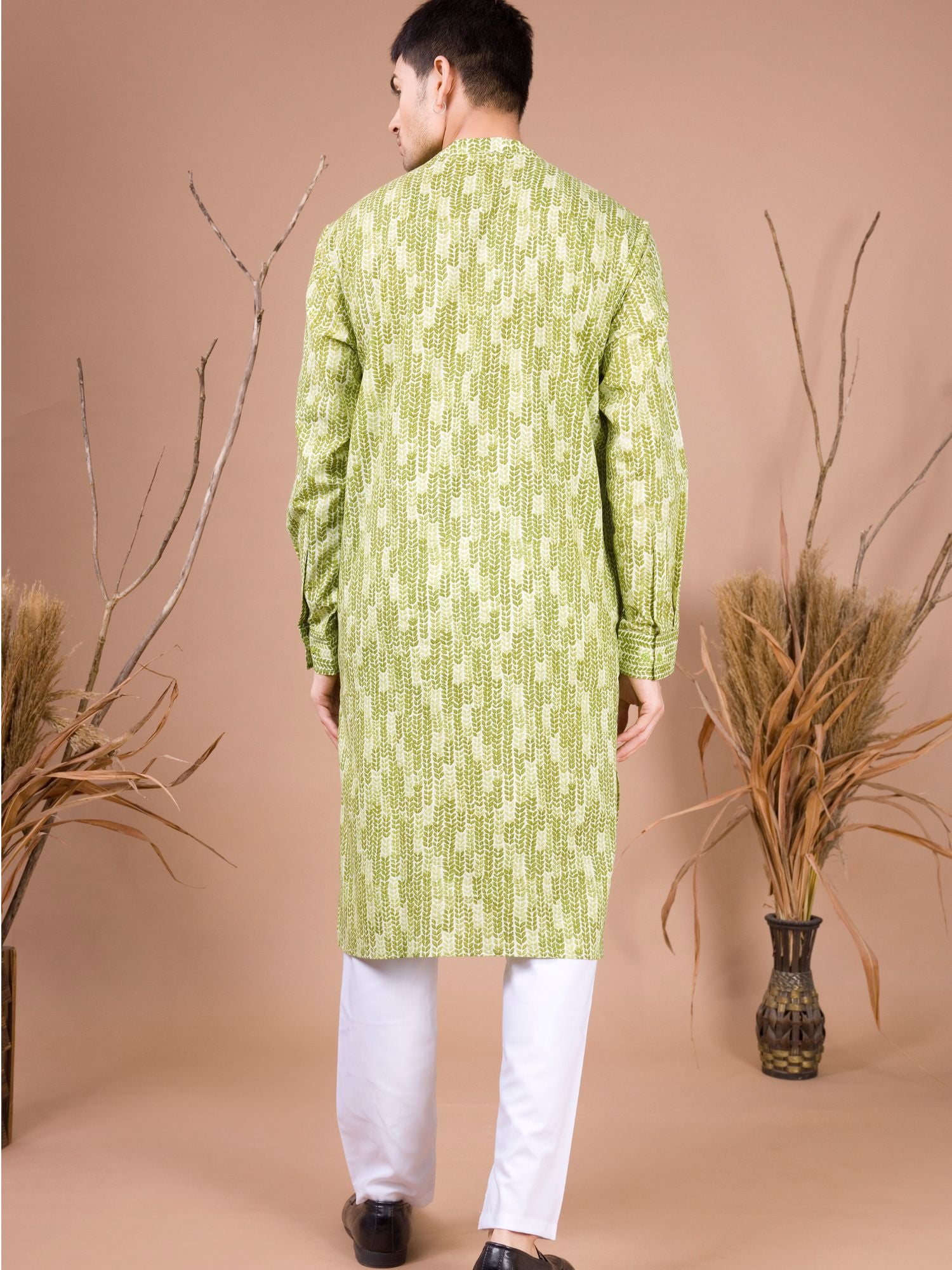 Tropical Green Printed Cotton Kurta Pajama Set