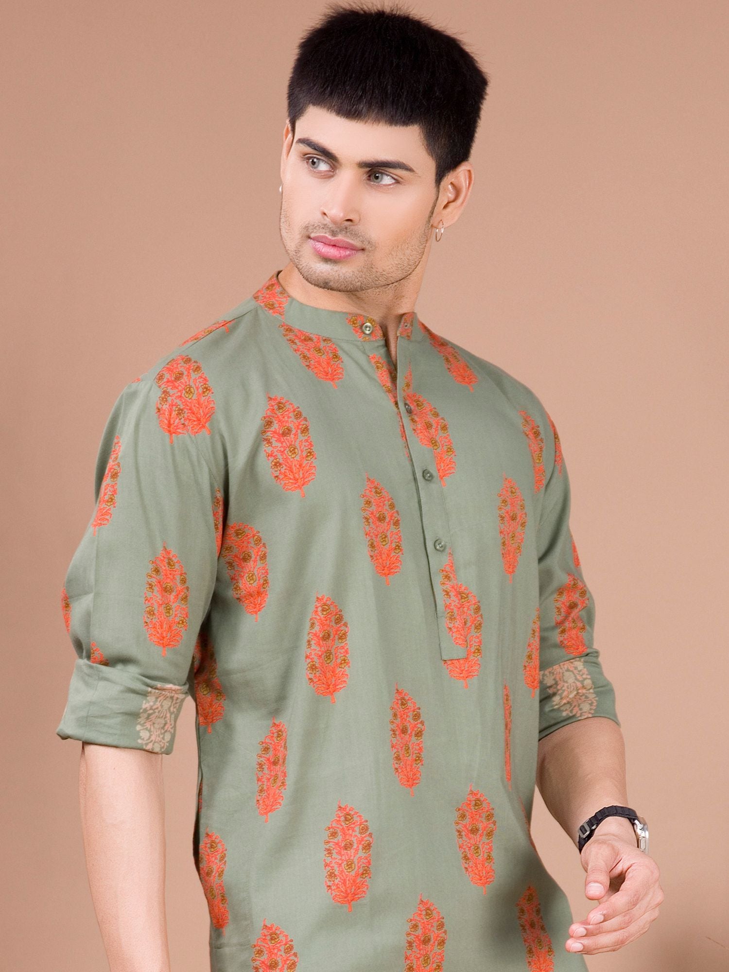 Tropical Green Printed Cotton Kurta Pajama Set