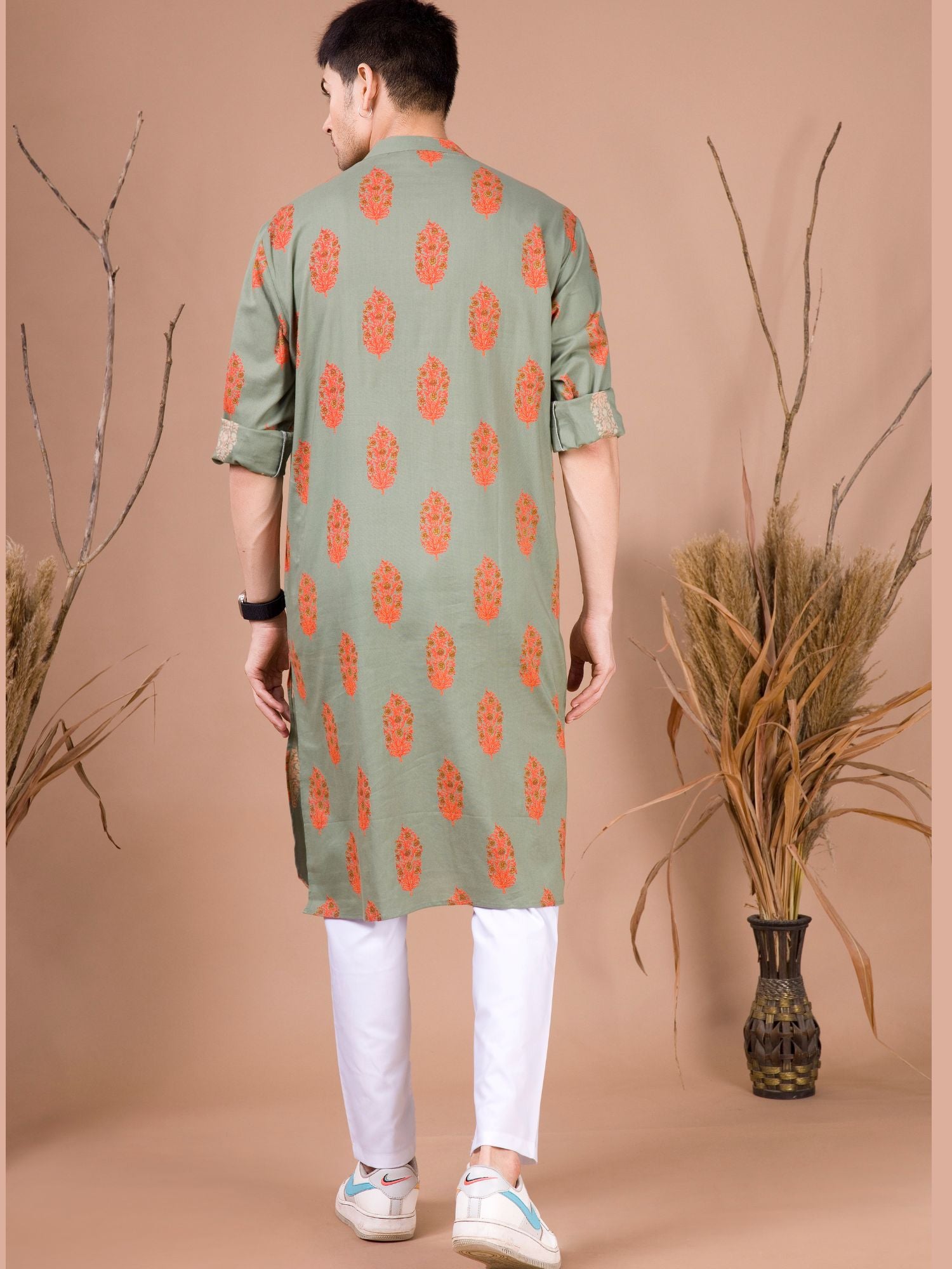 Tropical Green Printed Cotton Kurta Pajama Set
