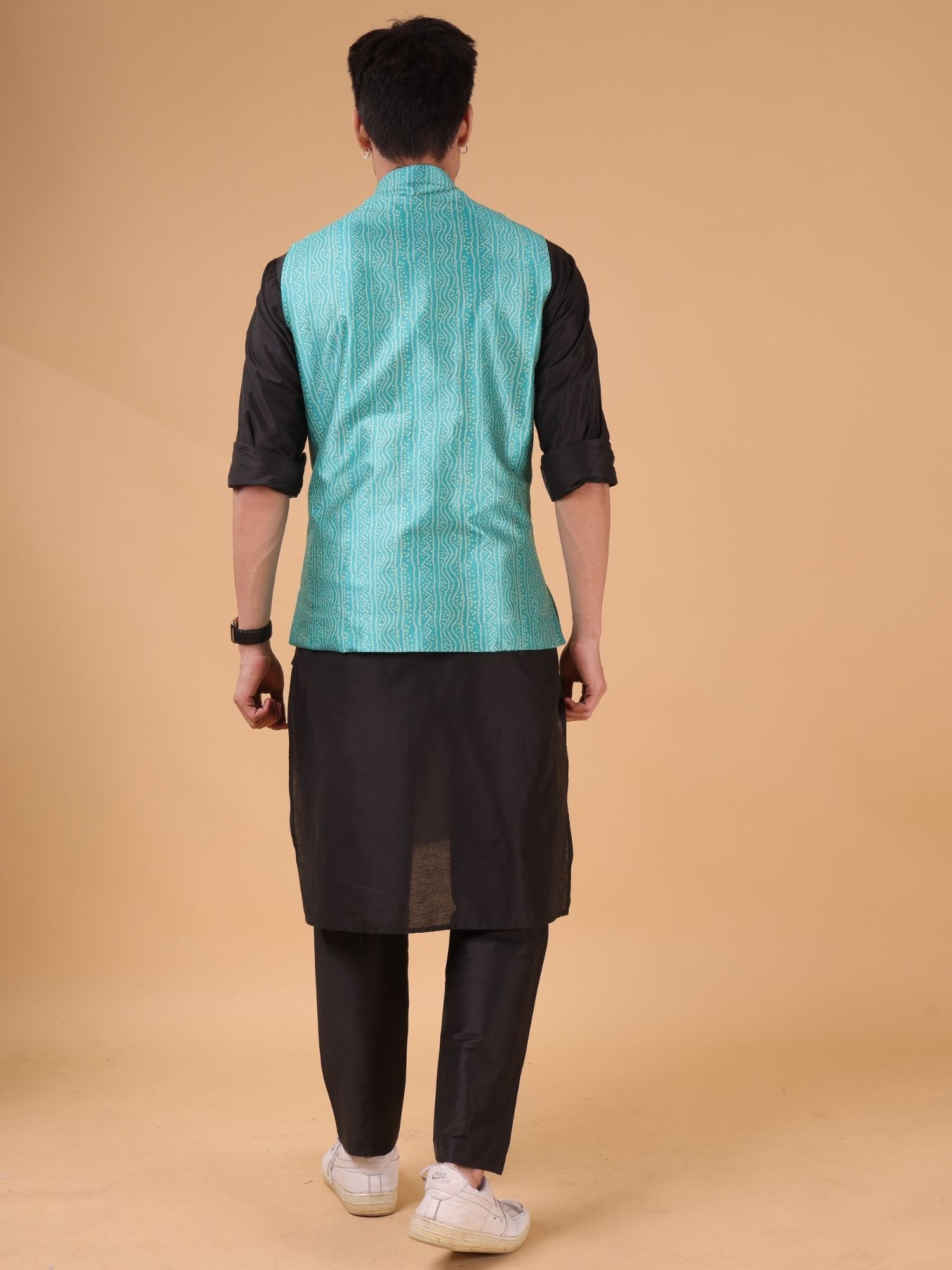Jade Black Solid Pattern Cotton Silk Kurta Jacket Set