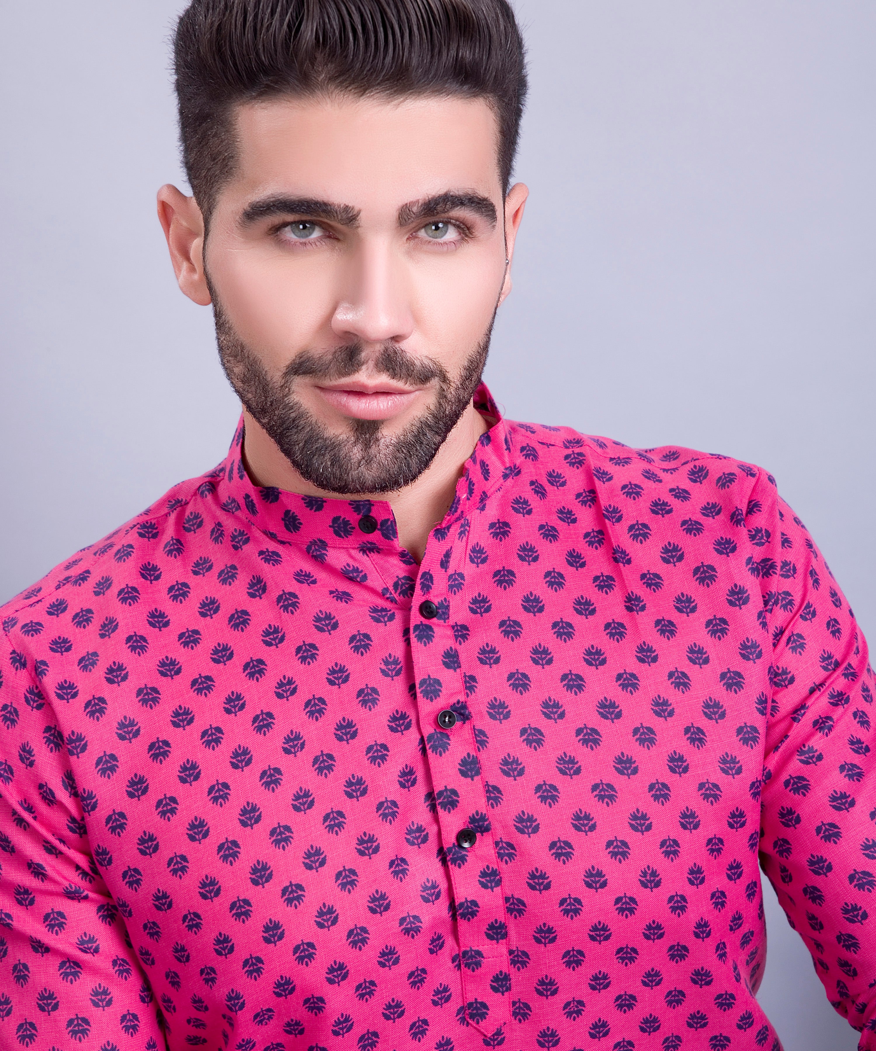 Persion Pink Hloom Printed Short Cotton Kurta