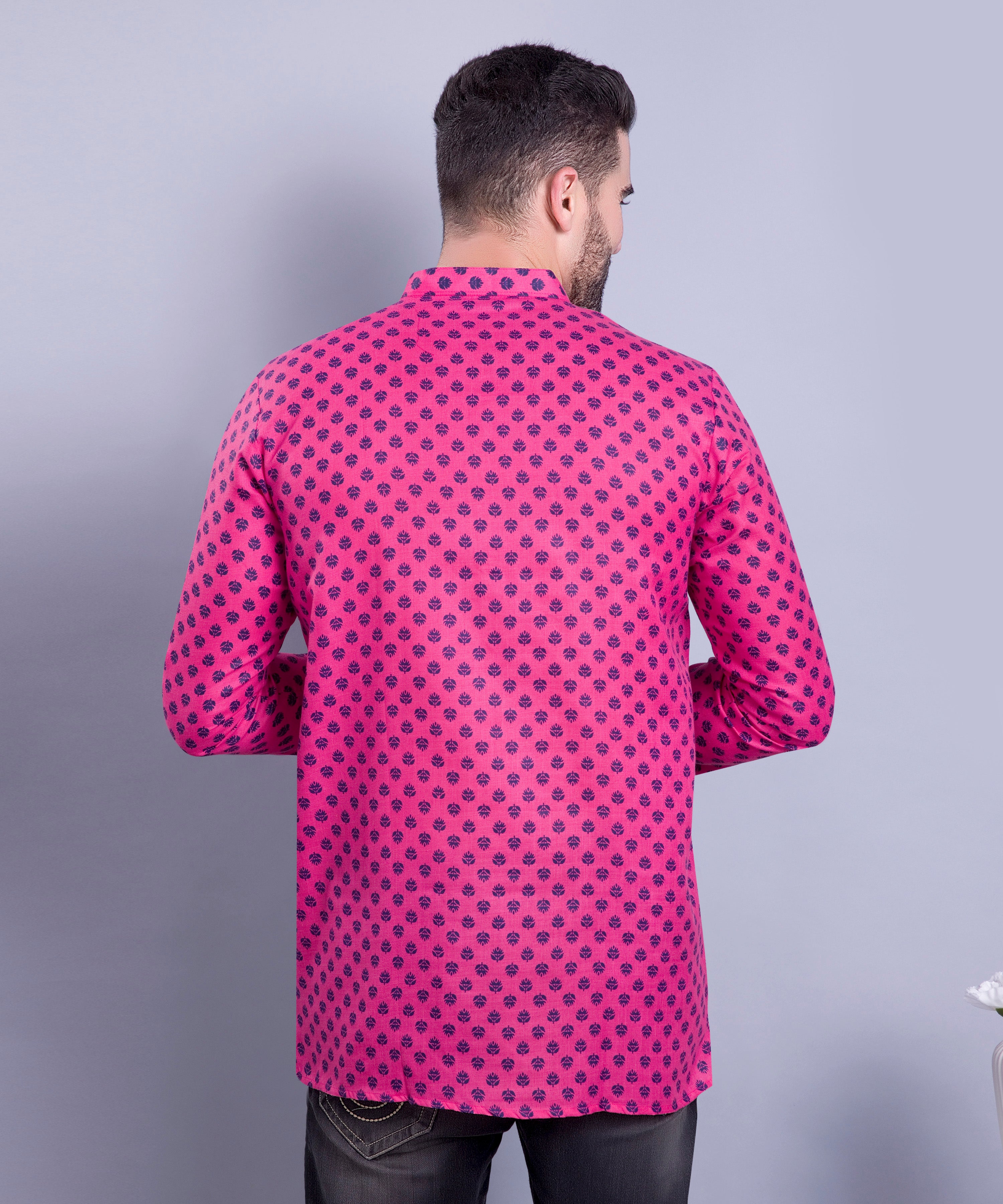 Persion Pink Hloom Printed Short Cotton Kurta