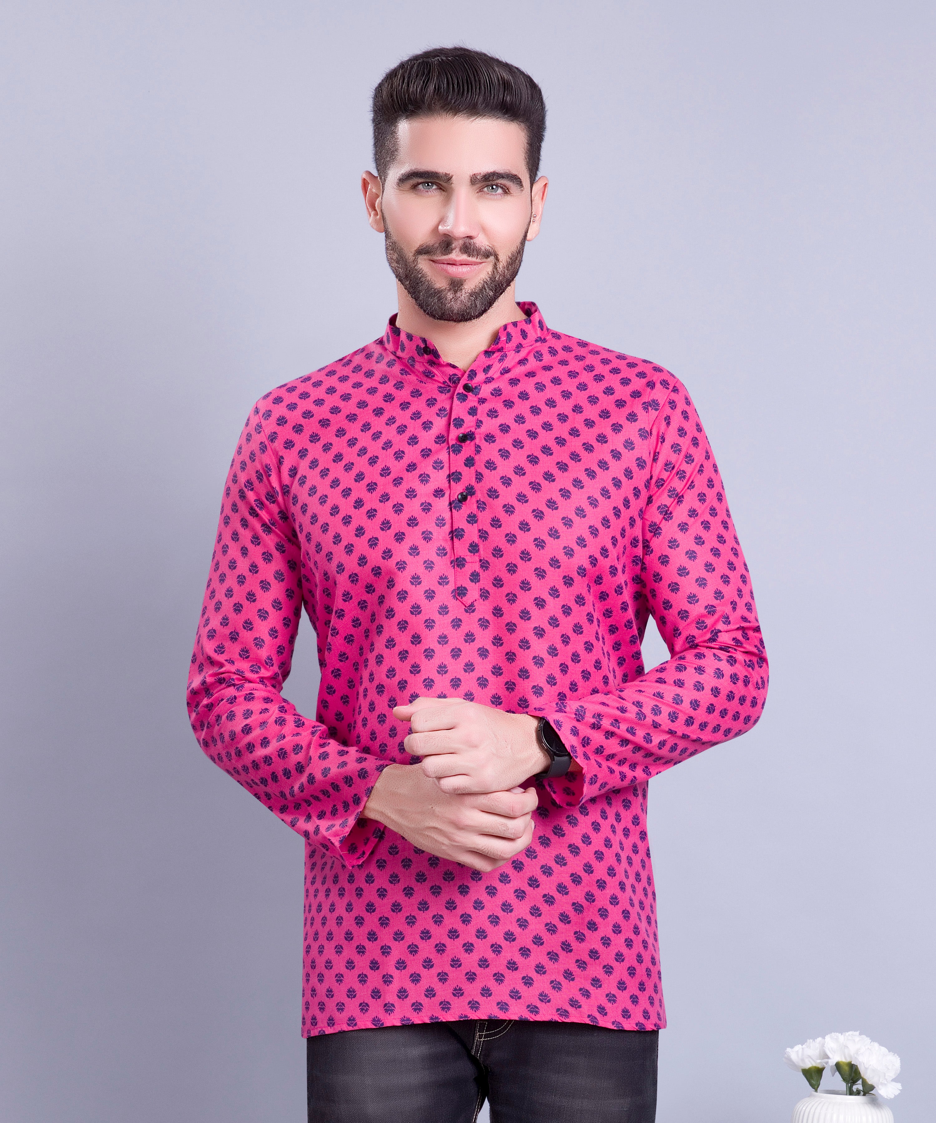 Persion Pink Hloom Printed Short Cotton Kurta