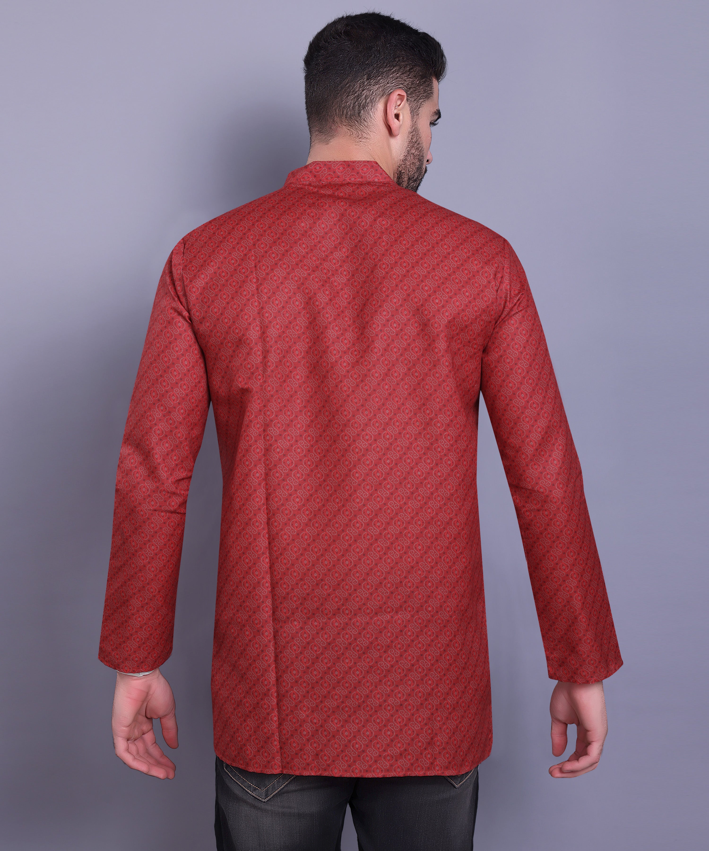 Barn Red Hloom Printed Short Cotton Kurta