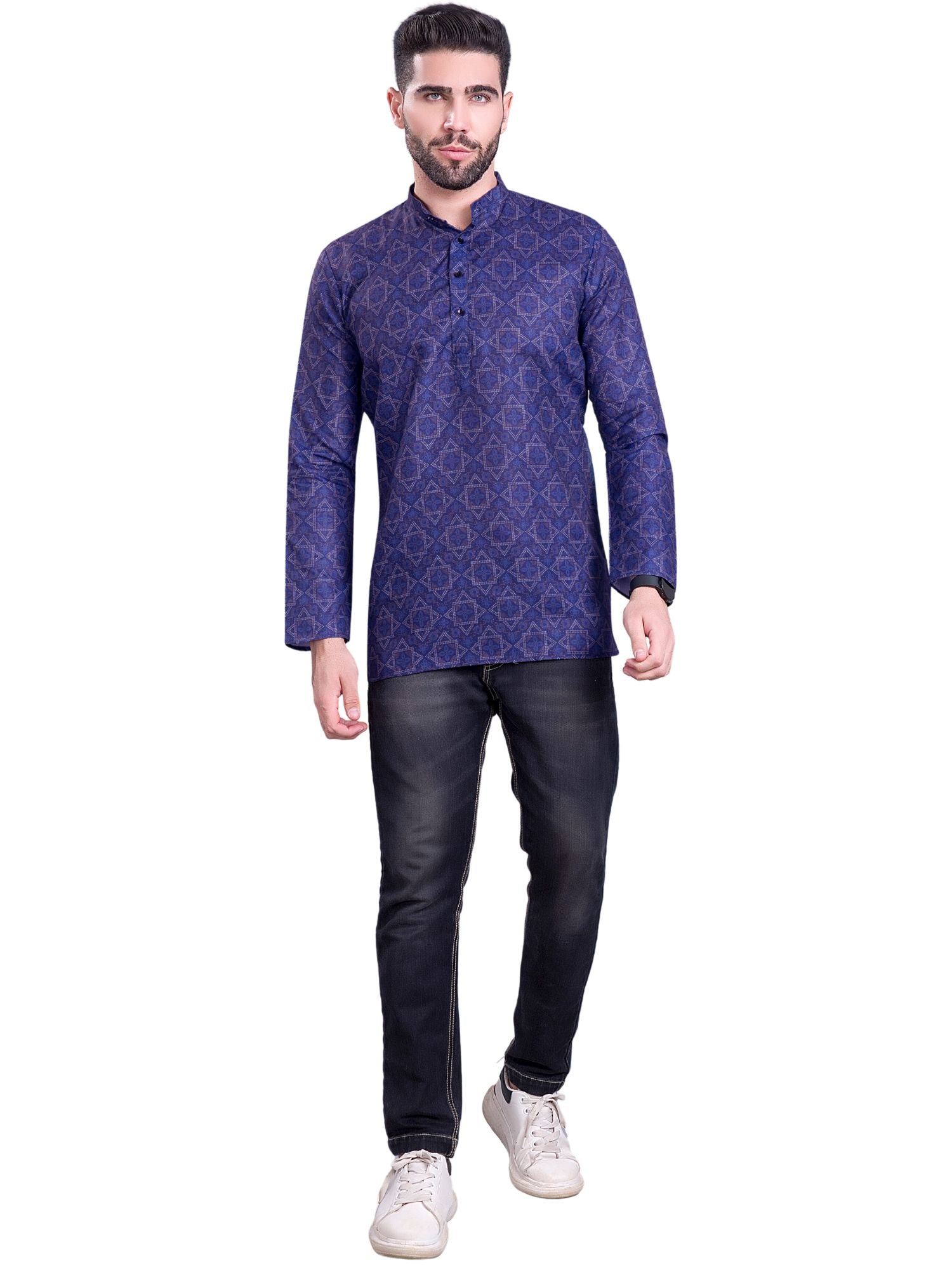Indigo Blue Indi Print Short Cotton Kurta