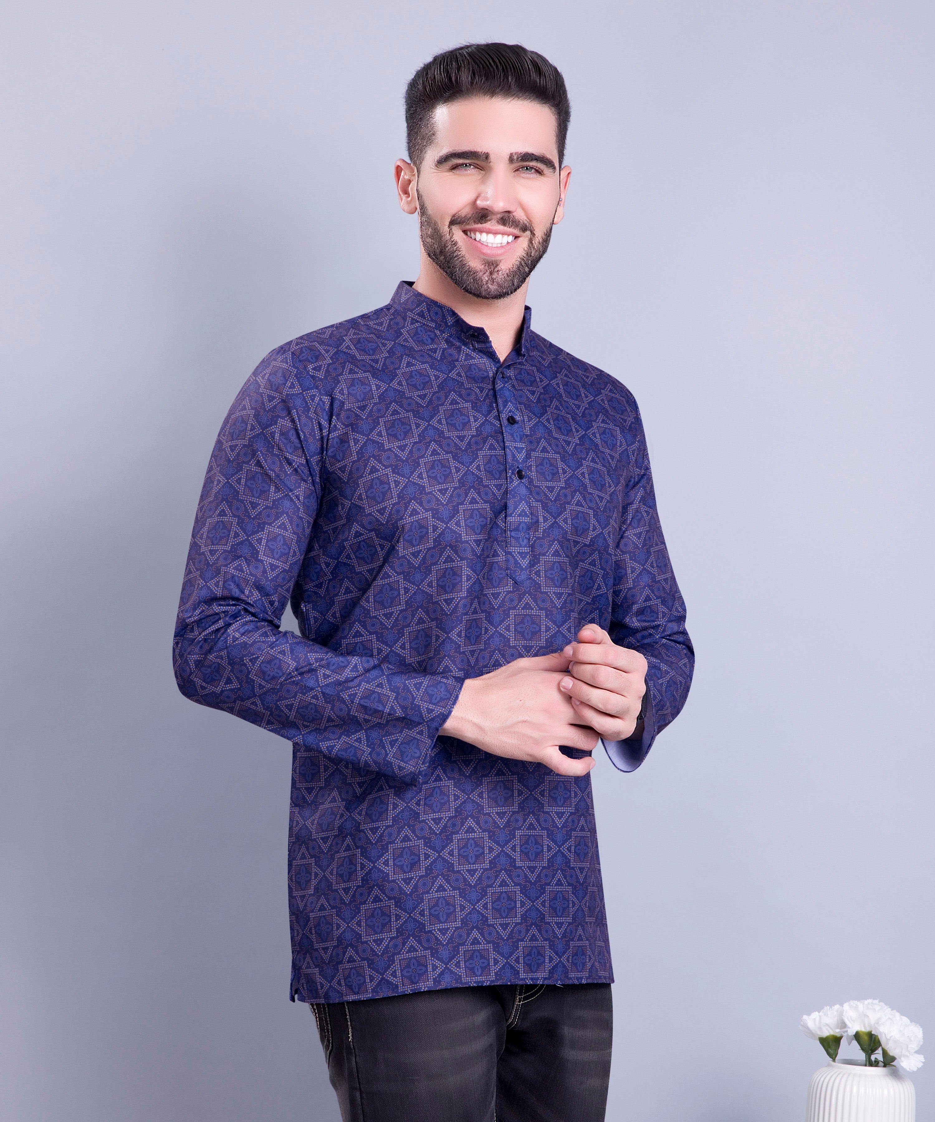 Indigo Blue Indi Print Short Cotton Kurta