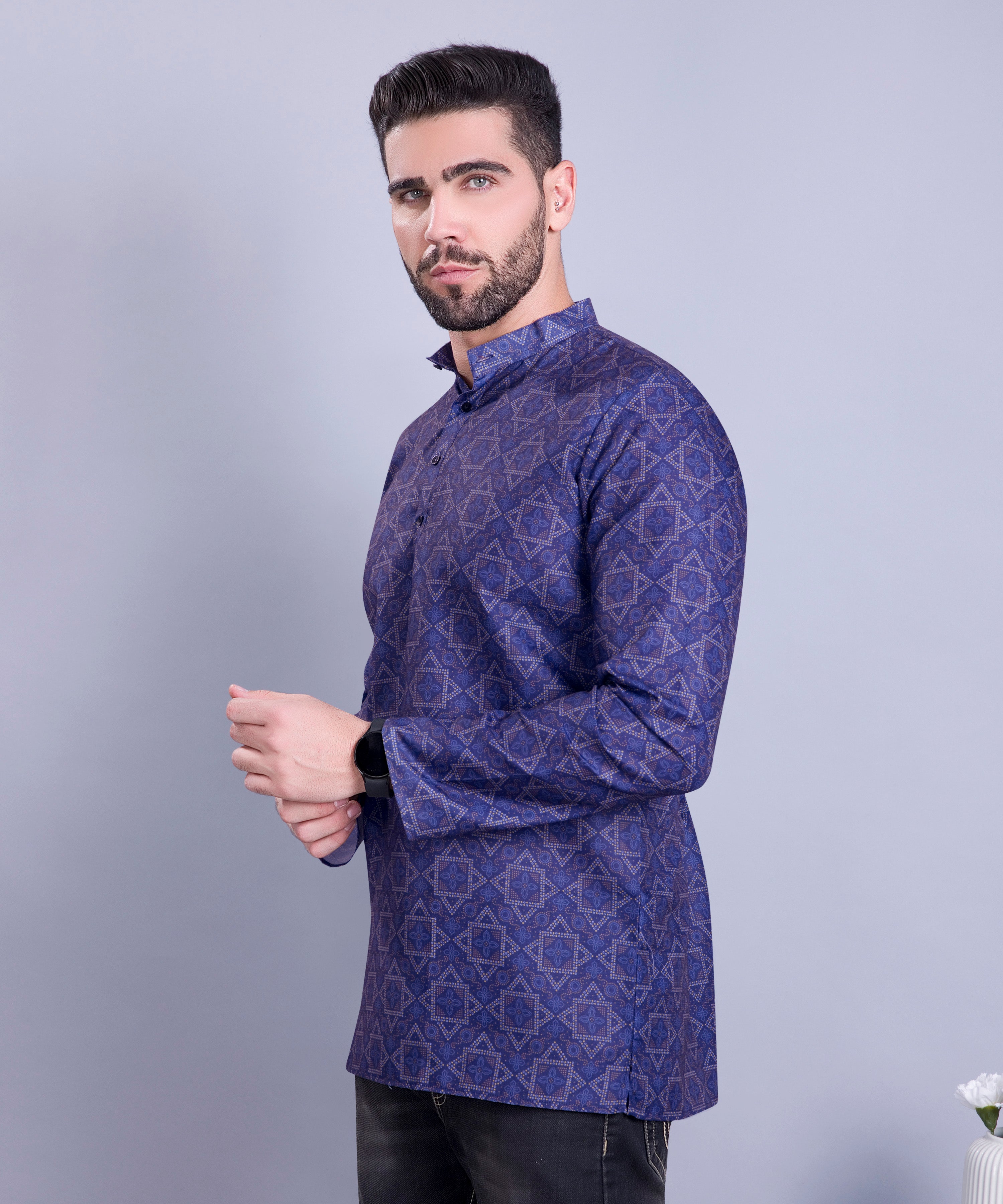 Indigo Blue Indi Print Short Cotton Kurta