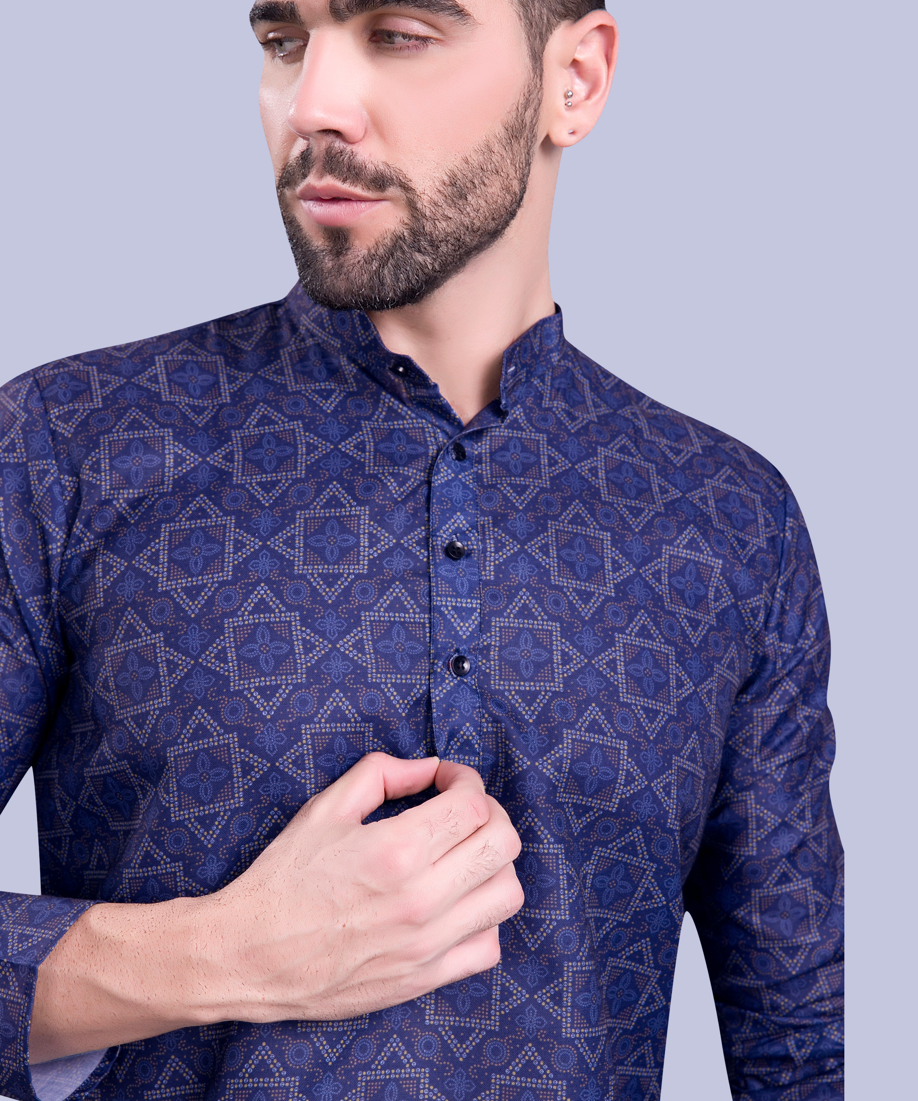 Indigo Blue Indi Print Short Cotton Kurta