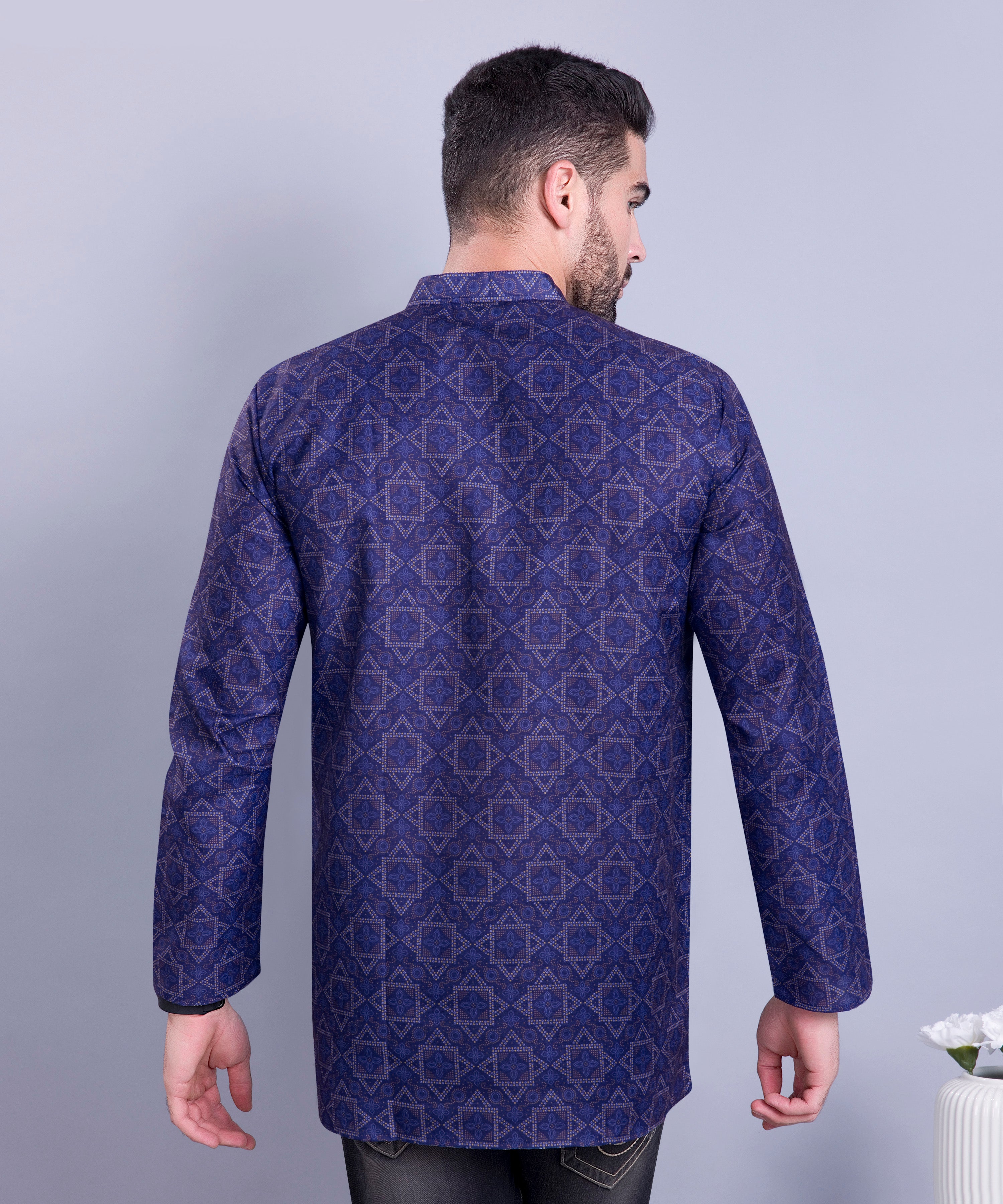 Indigo Blue Indi Print Short Cotton Kurta