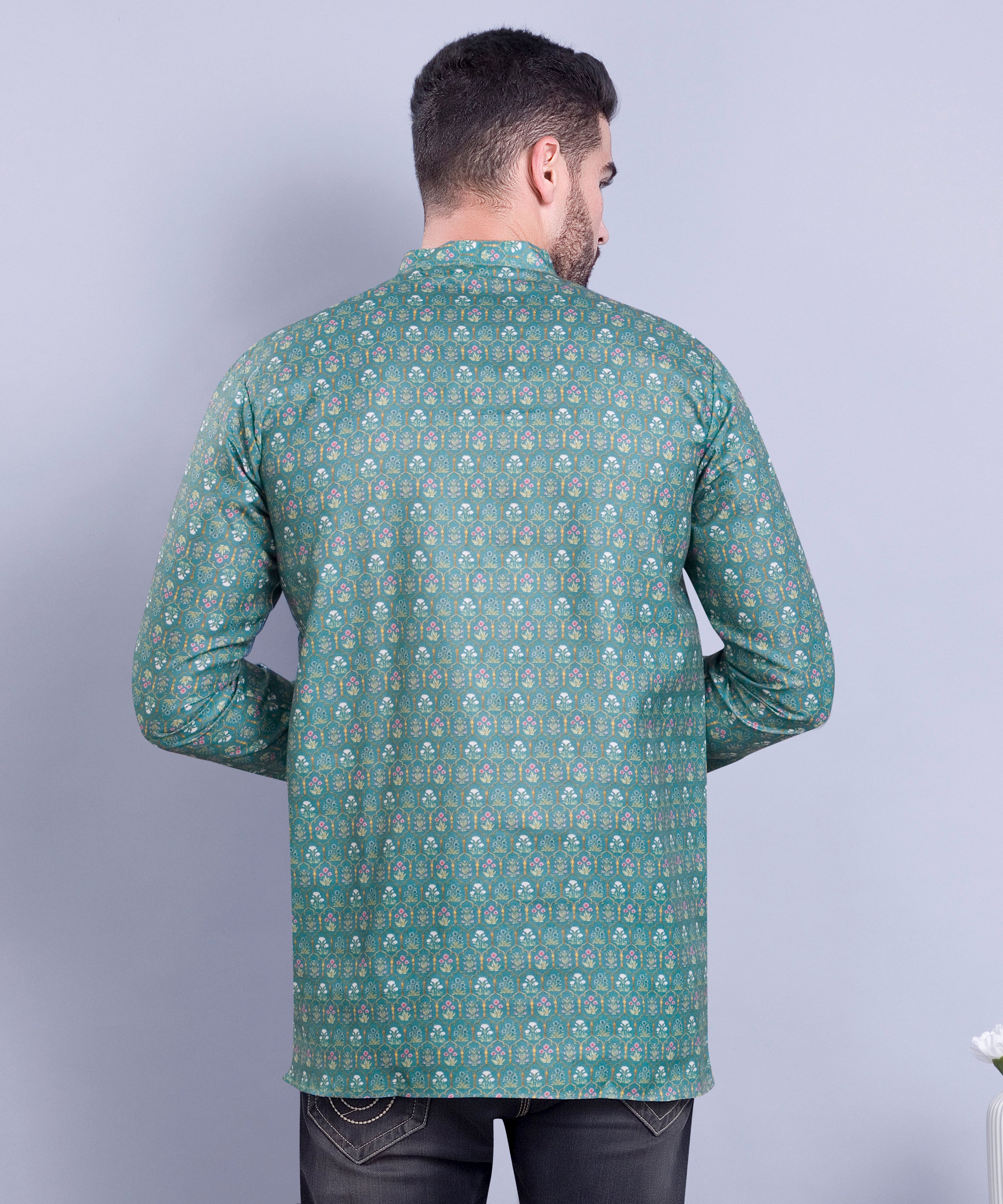 Forest Green Indi Print Short Cotton Kurta