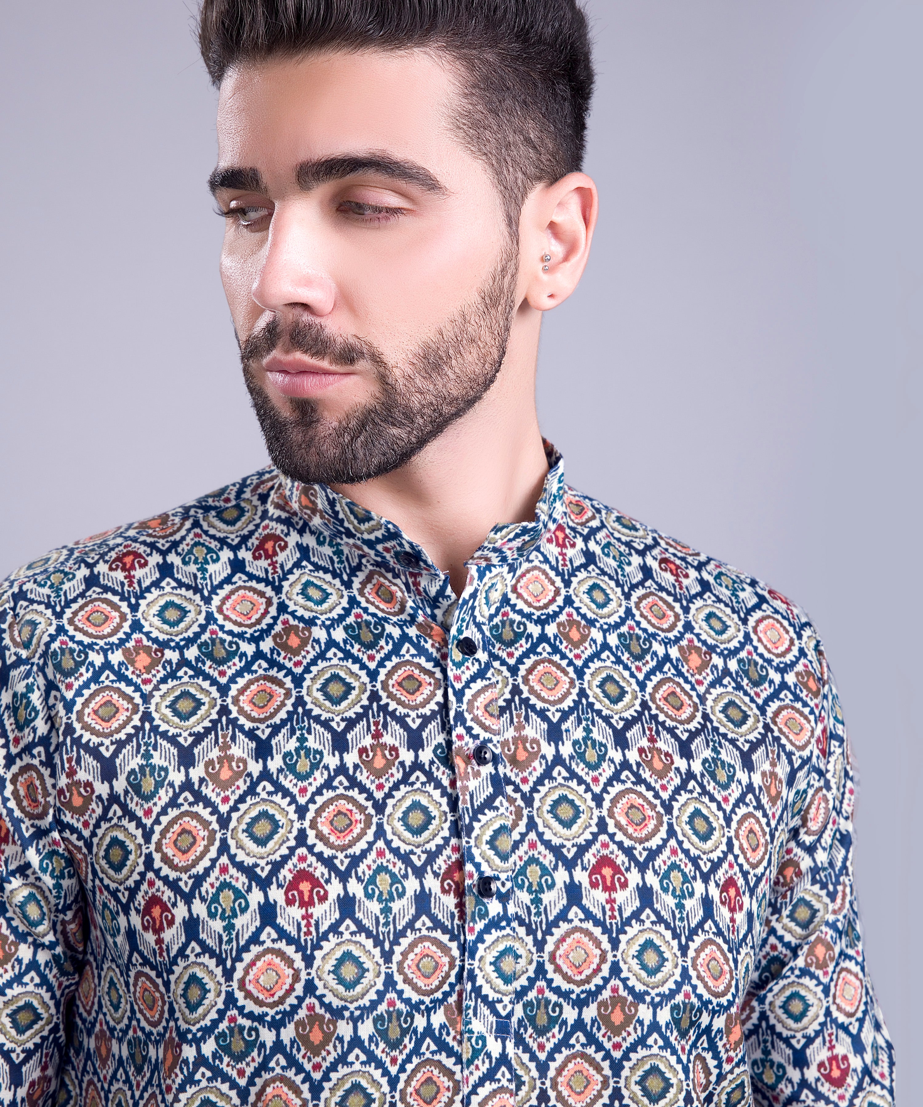 Multi Green Indi Print Short Cotton Kurta