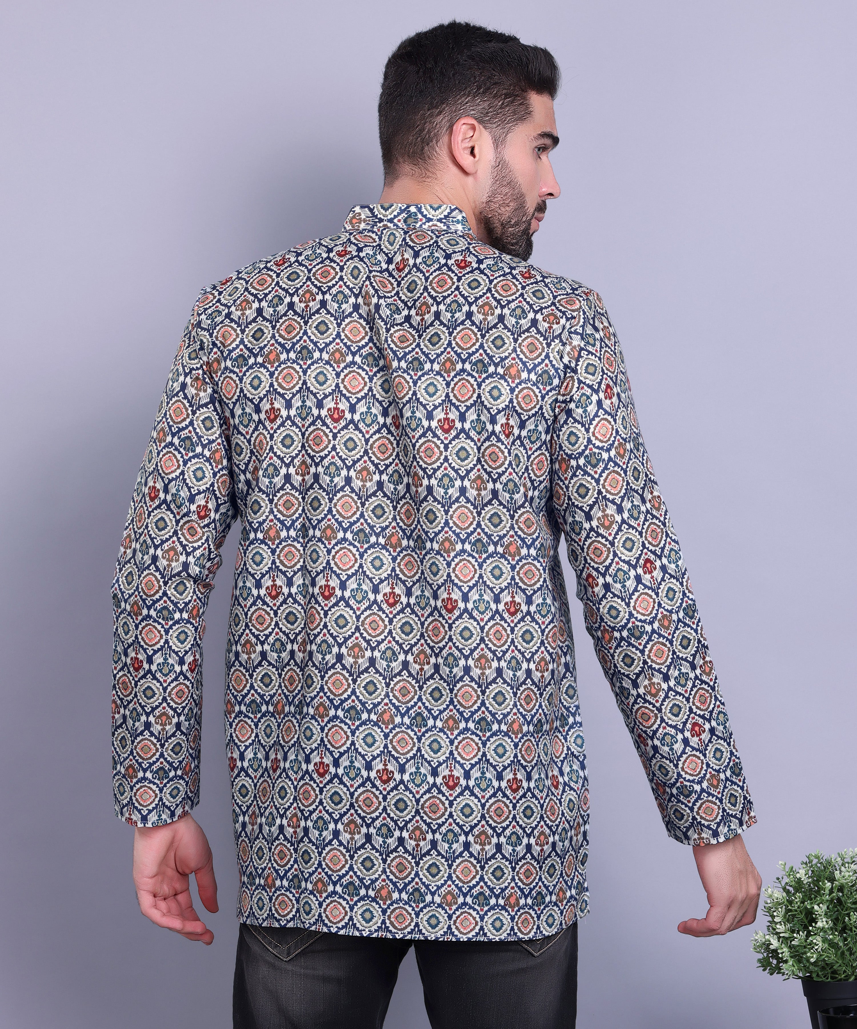 Multi Green Indi Print Short Cotton Kurta