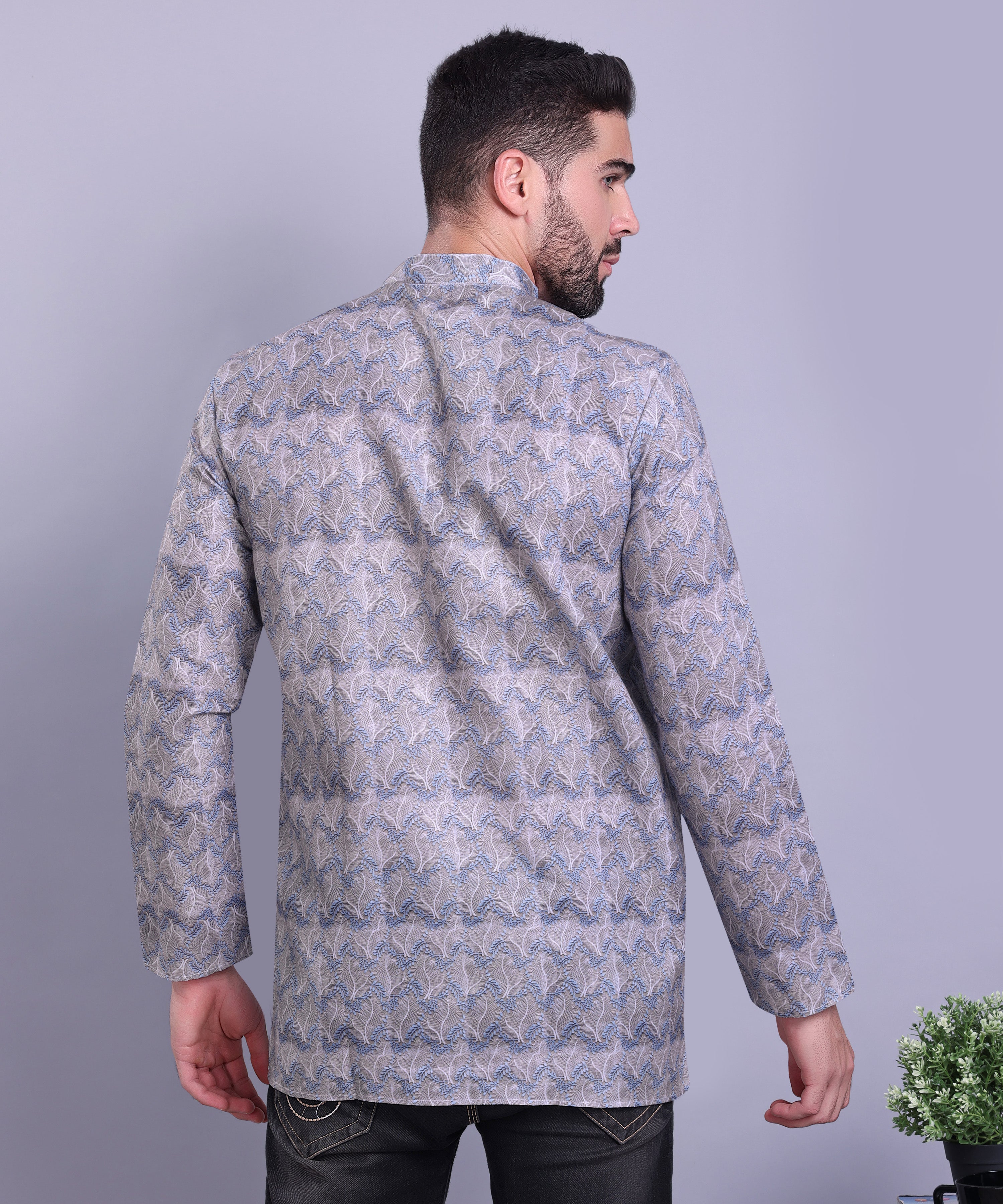 Metal Grey Indi Print Short Cotton Kurta