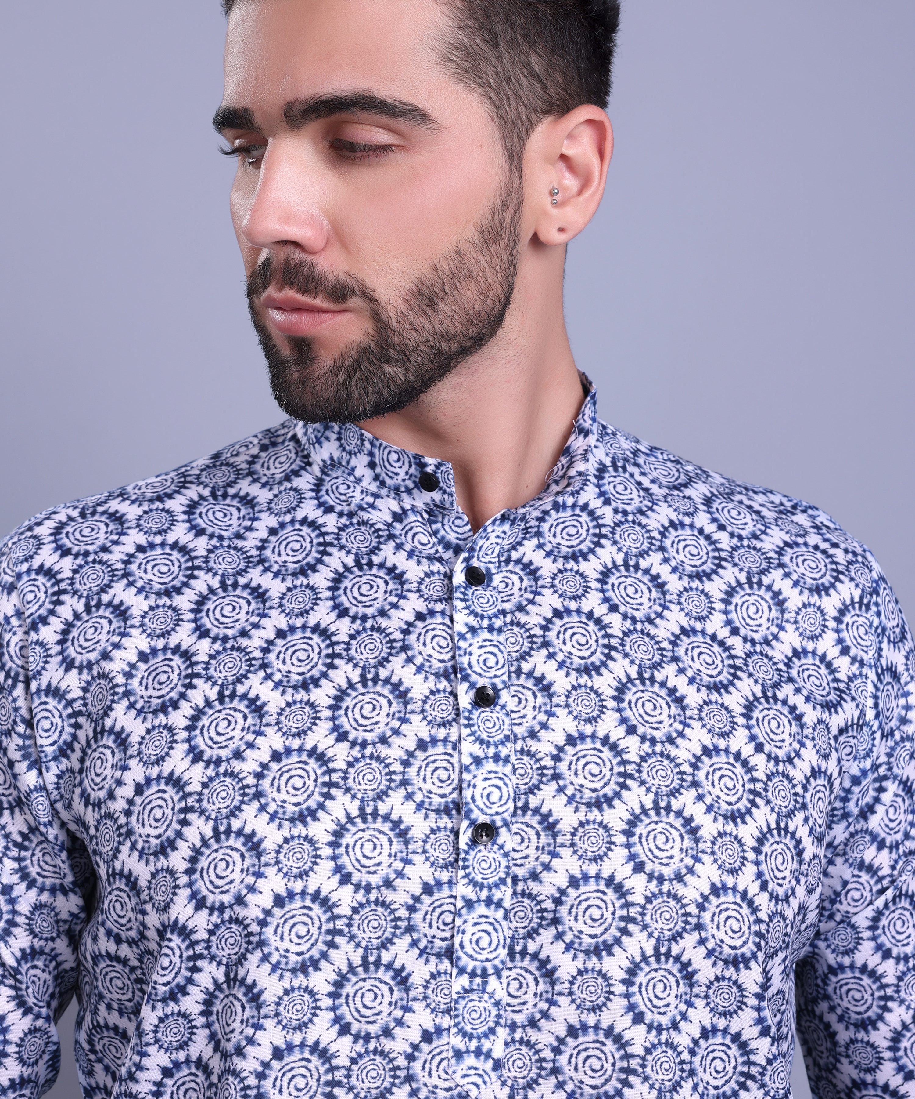Azure Blue Indi Print Short Cotton Kurta