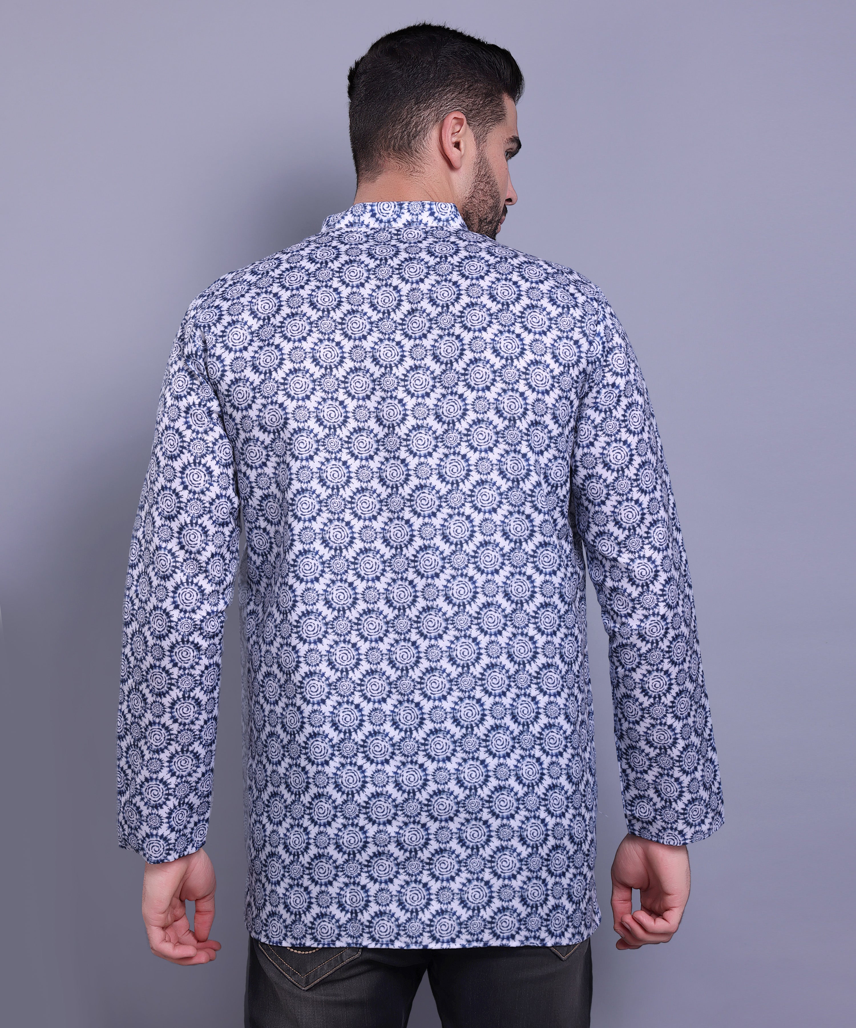 Azure Blue Indi Print Short Cotton Kurta